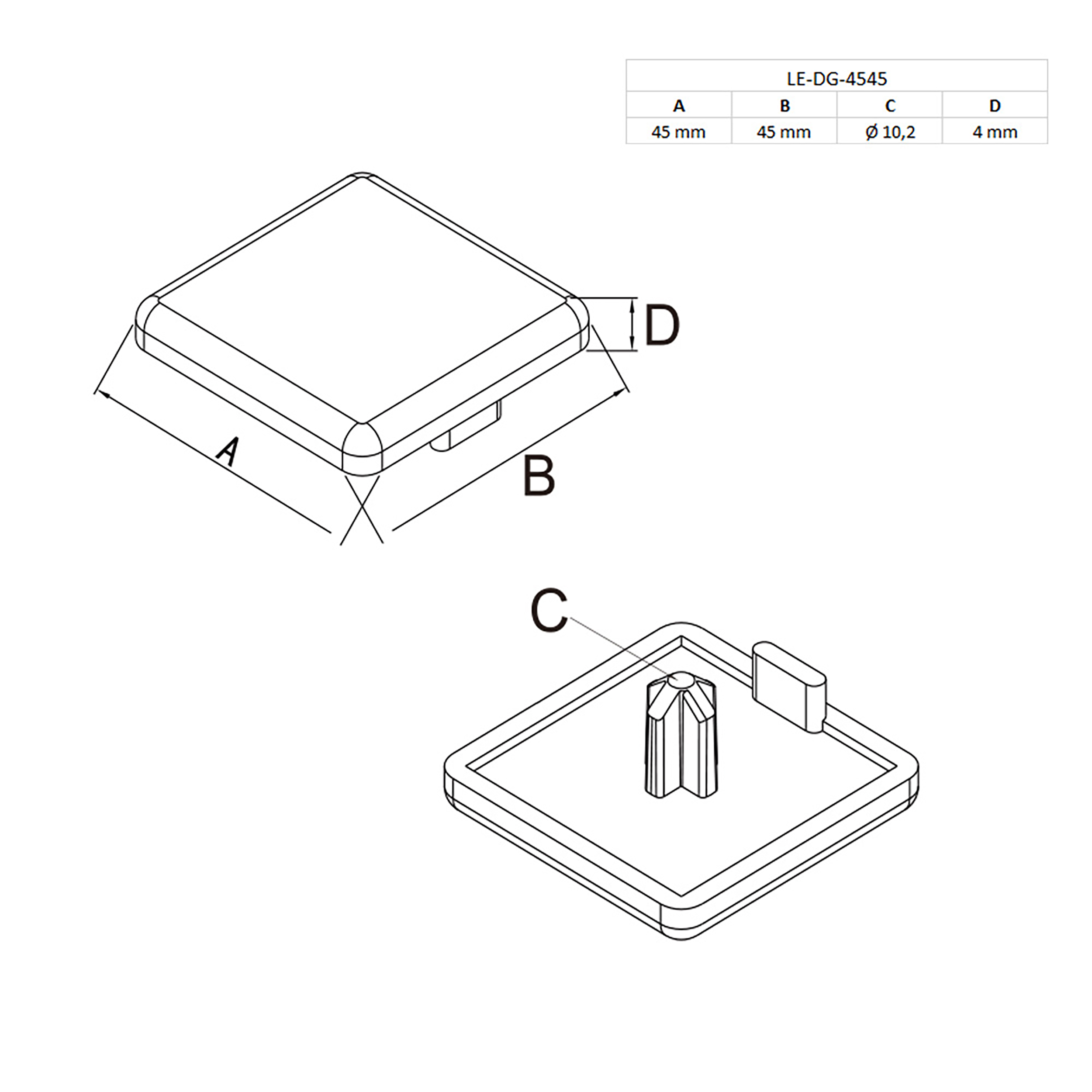 Abdeckkappe Endkappe für Aluprofil 45x45 - 1 Stück