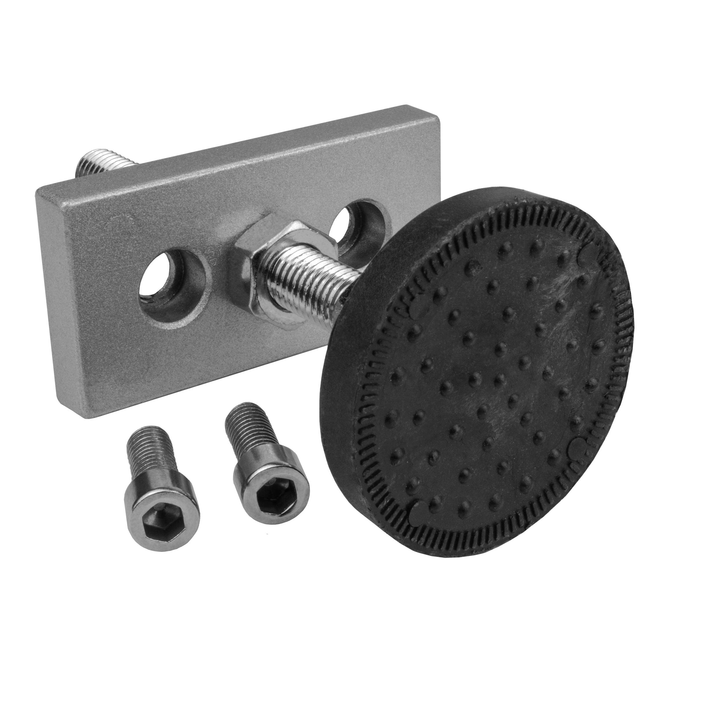 Adapter- & Fußplatte Aluprofil 4080, silbergrau – M12 mit Stellfuß