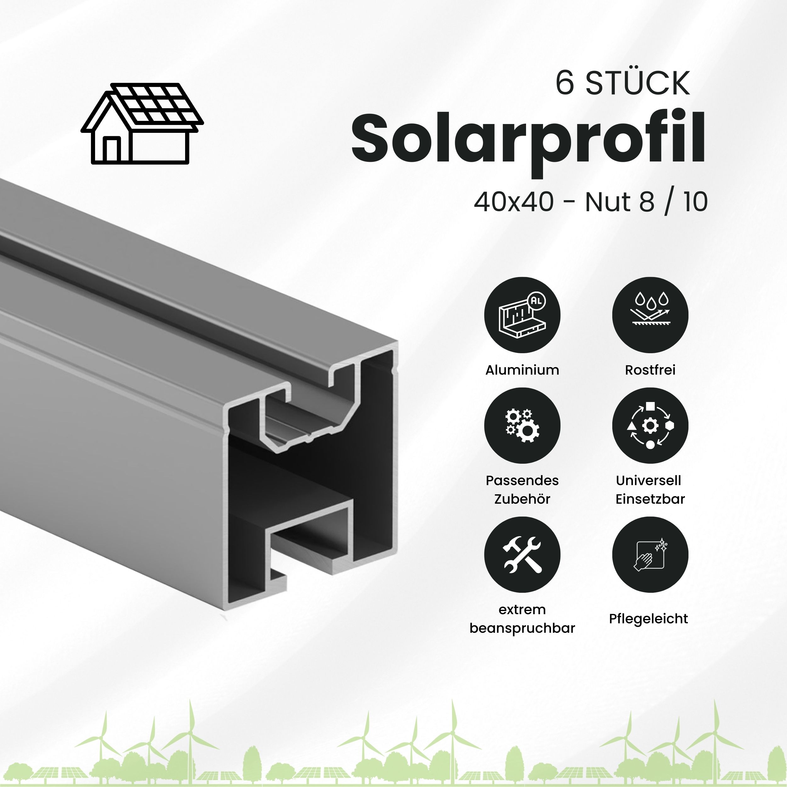 6x Alu Solarprofile 40x40 - 2,45m - Nut 8/10 - Typ-S, PV-Profile - Photovoltaik 6er - ohne MwSt.