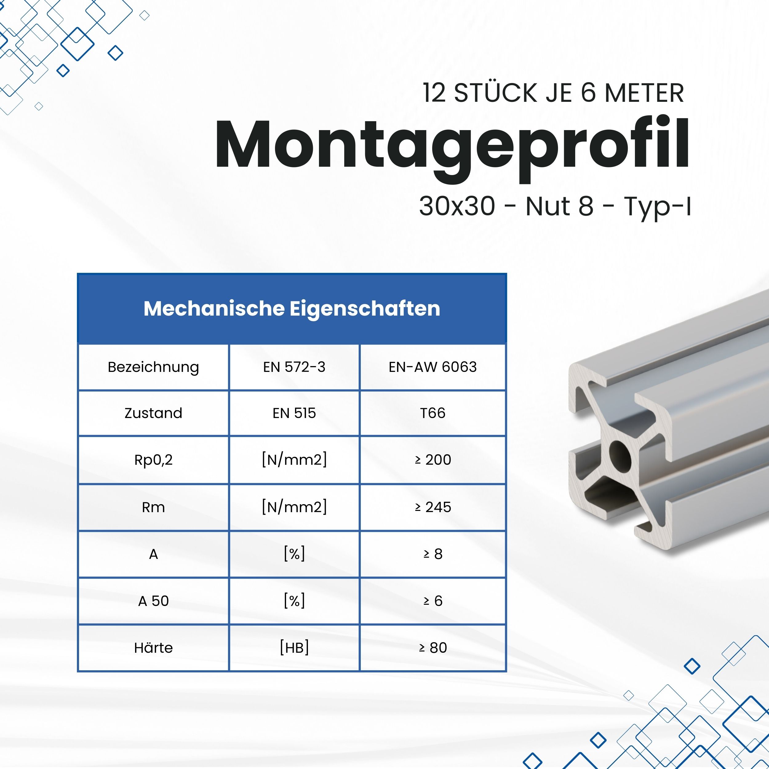 Alu Profil 12 Stück 30x30mm 6m System-, Montage-, Konstruktionsprofil Nut 8 Alu Profil 12 Stück 30x30mm 6m System-, Montage-, Konstruktionsprofil Nut 8