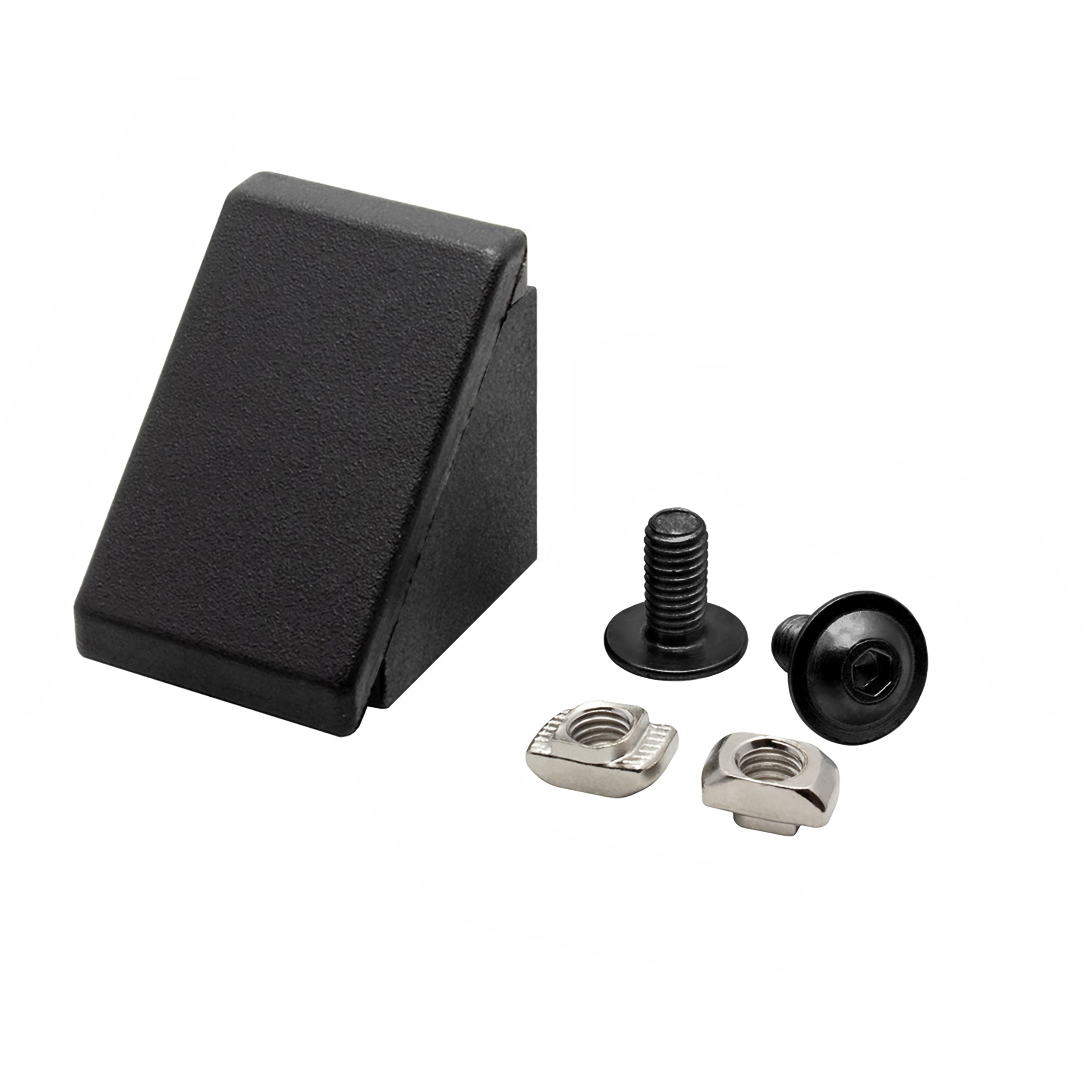 Befestigungswinkel ink. Schrauben und Nutensteine Nut 6 für Aluprofil 20-er schwarz 1 Stück + Abdeckkappe