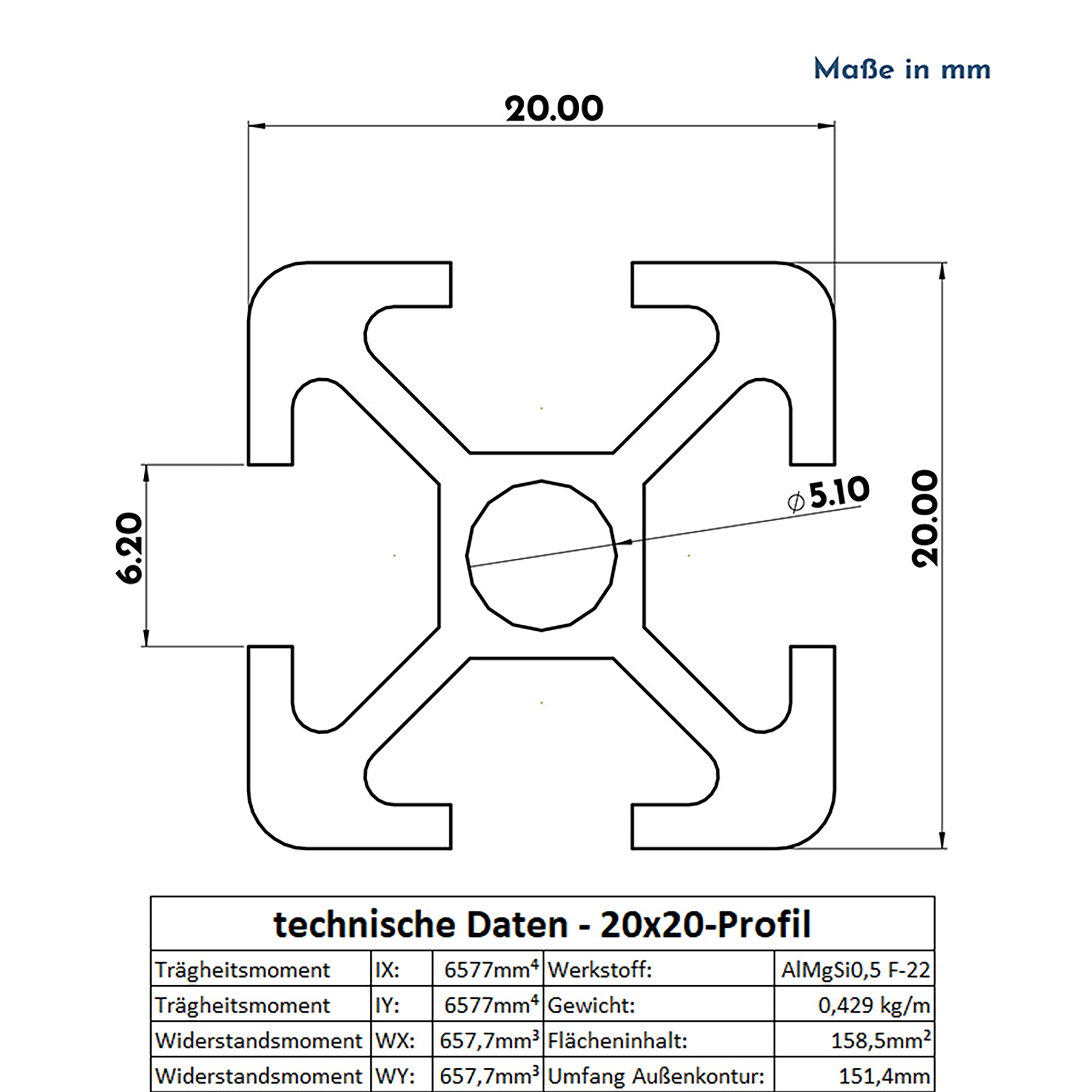 KLAK - Aluprofil 3m System-, Montage-, Konstruktionsprofil Nut 8 20x20 silber