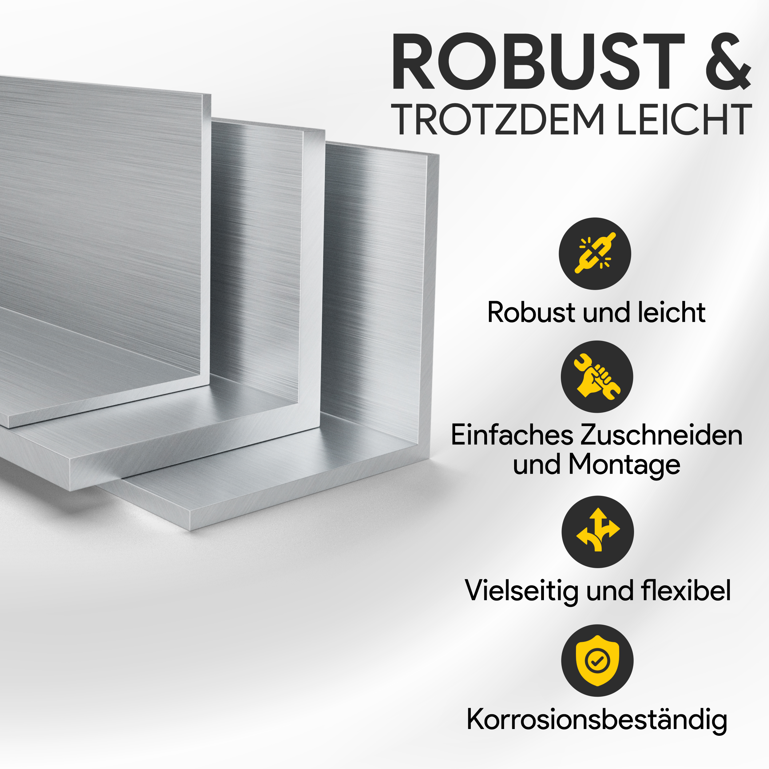 Winkelprofil aus Aluminium - gleichschenklig und ungleichschenklig - EN AW-6060 Winkelprofil aus Aluminium - 50 x 50 x 5 mm - 2 Meter - gleichschenklig - EN AW-6060