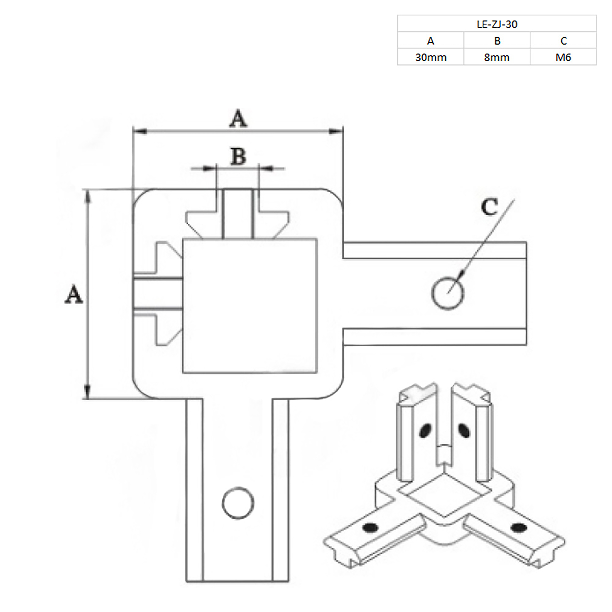 3-Weg Verbinder Eckverbinder Nut 8 für Aluprofil 30x30 - 1 Stück 3-Weg Verbinder Eckverbinder Nut 8 für Aluprofil 30x30 - 1 Stück