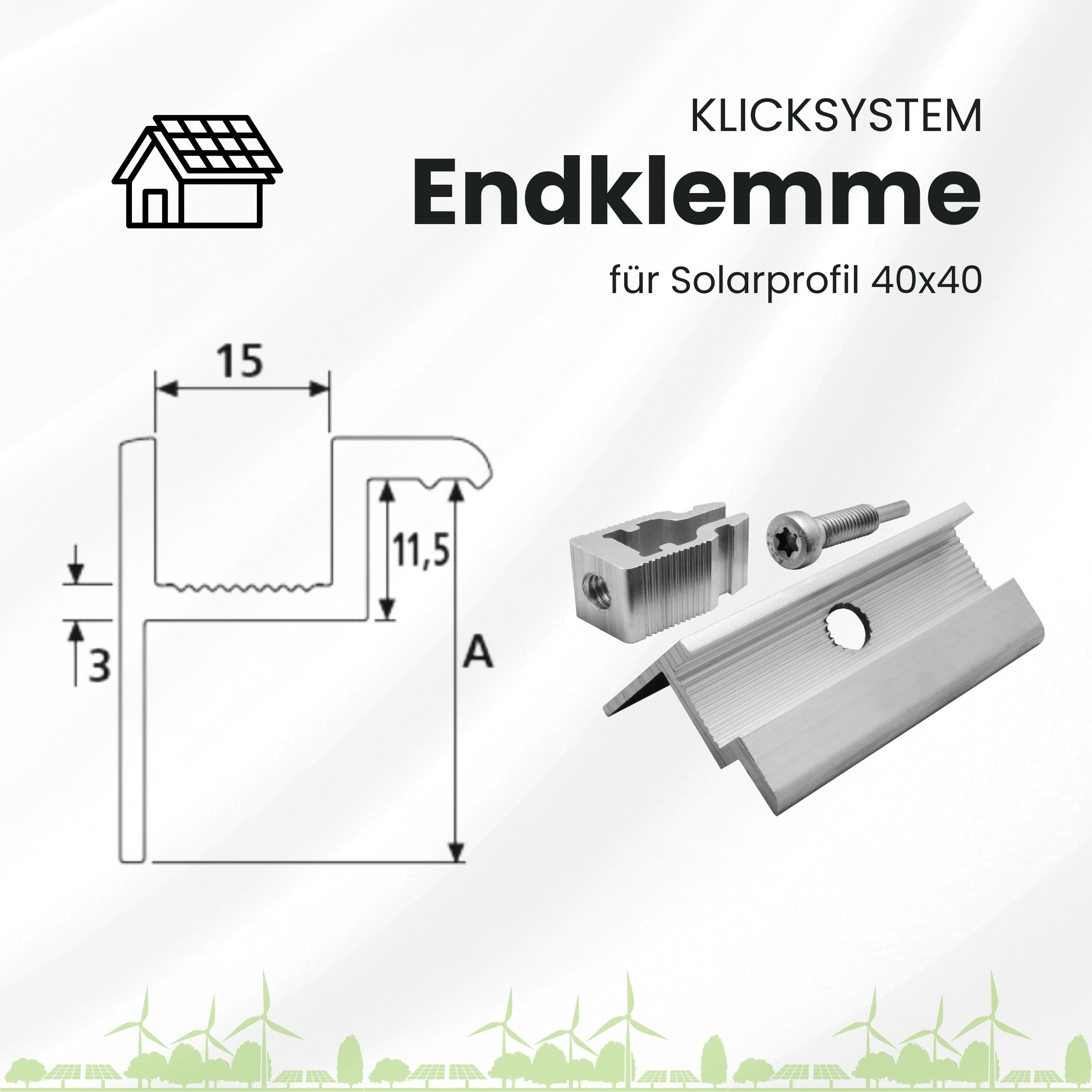 Solarprofile - 1x Endklemme silber - inkl. MwSt. - TKS-30 - PV-Profile - Zubehör - Befestigungssystem Solarprofile - 1x Endklemme silber - ohne MwSt. - TKSK-30 - PV-Profile - für Kreuzklemme - Zubehör
