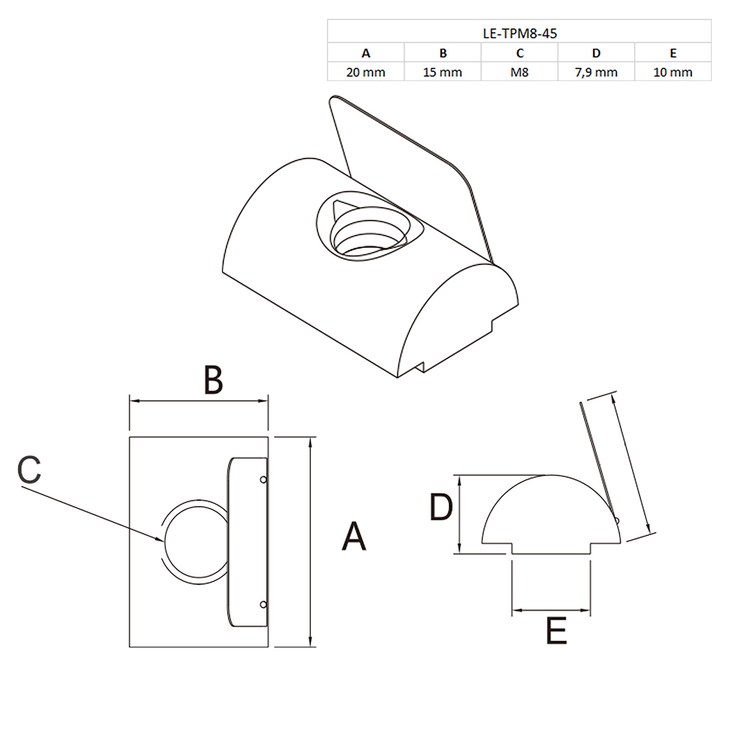 Nutenstein mit Federblech M8 Nut 10 für Aluprofil 45-er 10 Stück
