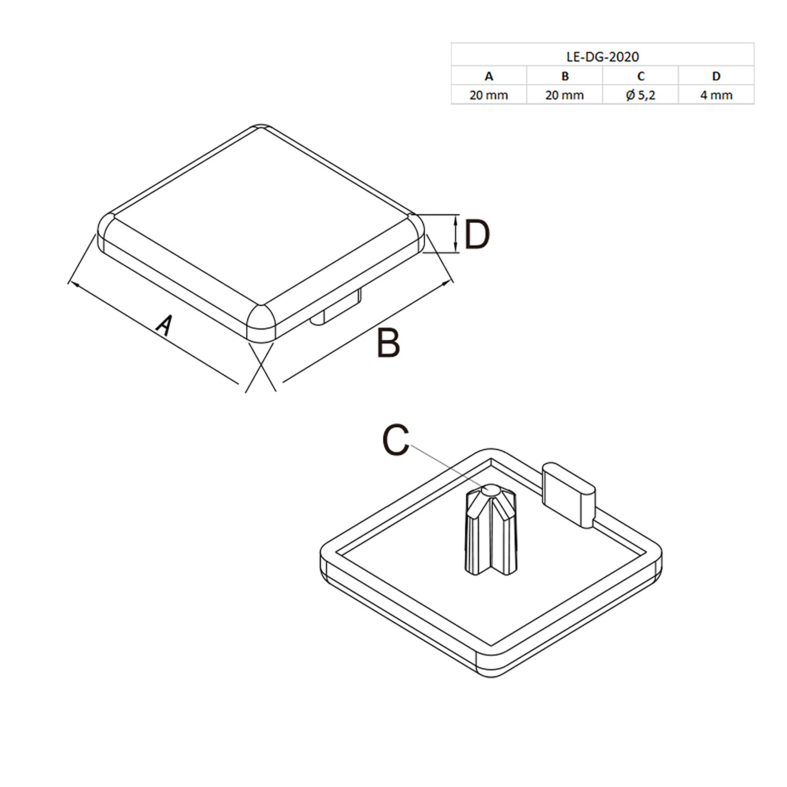Abdeckkappe Endkappe für Aluprofil 20x20 - 1 Stück