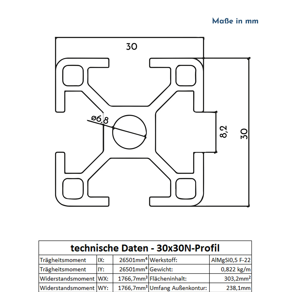 KLAK - Aluprofil 3m System-, Montage-, Konstruktionsprofil Nut 8