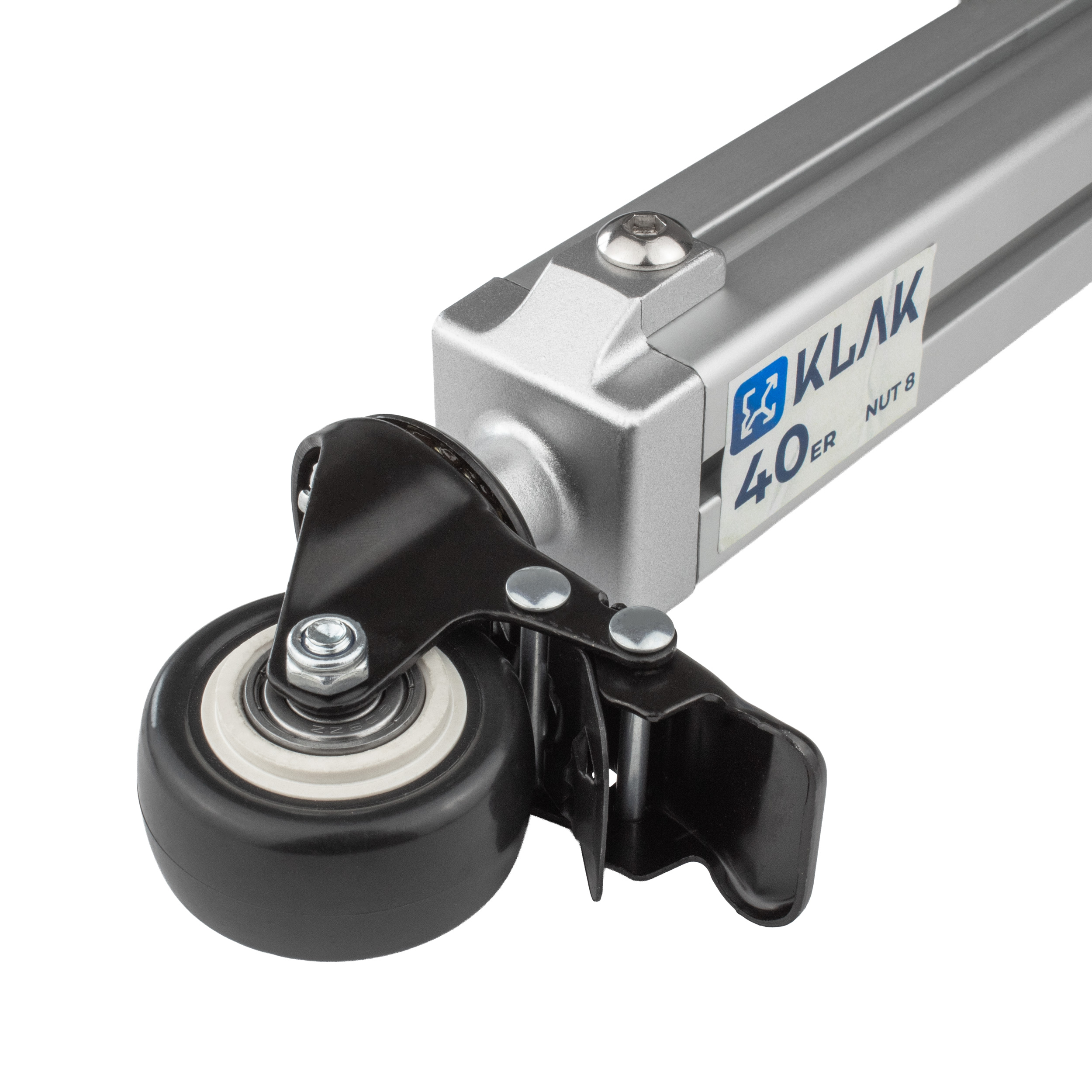 KLAK 40 - Adapter- & Fußplatte Aluprofil 40x40 - mit M8 Ø50mm Lenkrolle