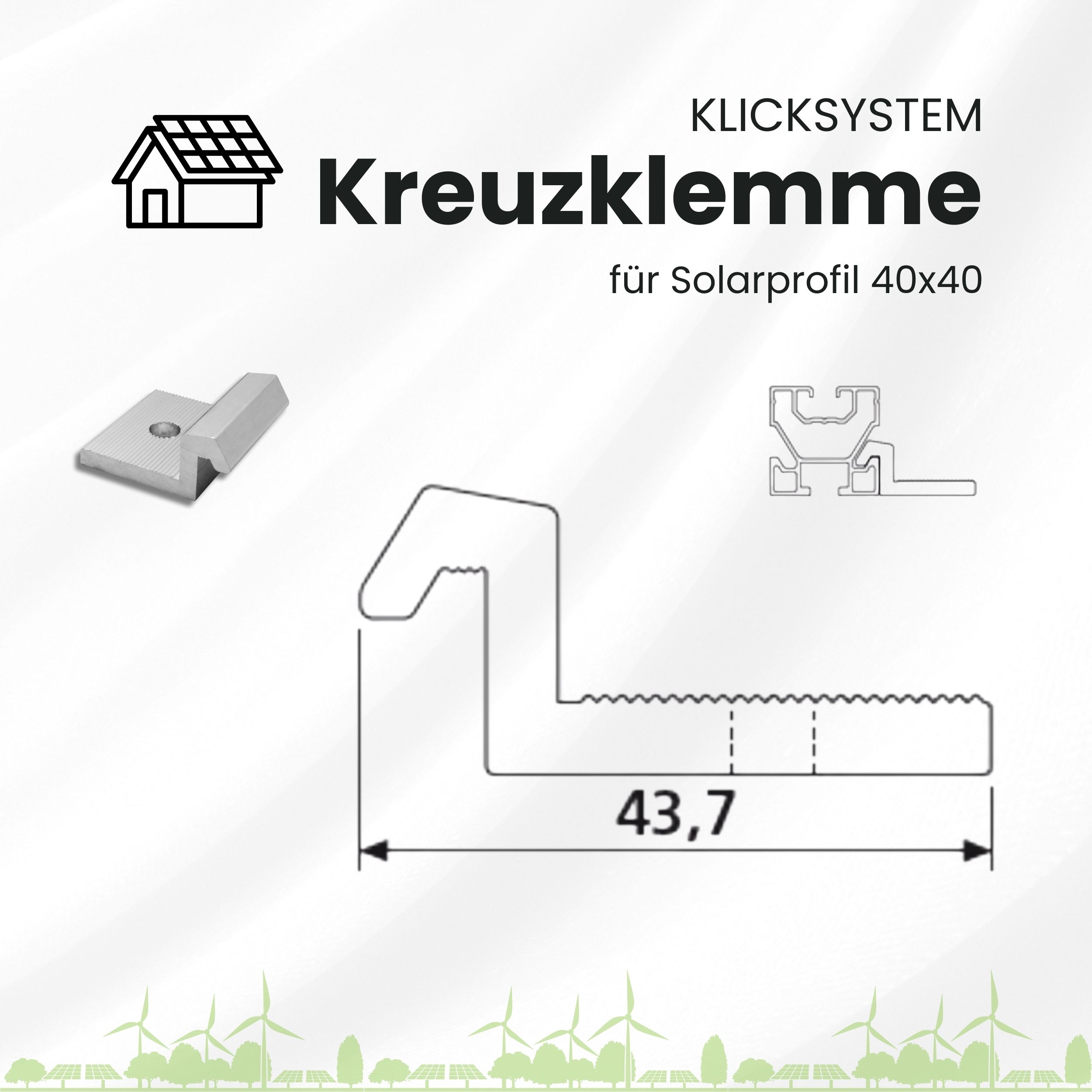 Solarprofile - 1x Kreuzklemme silber - ohne MwSt. - TKSK-30 - PV-Profile - für Kreuzklemme - Zubehör