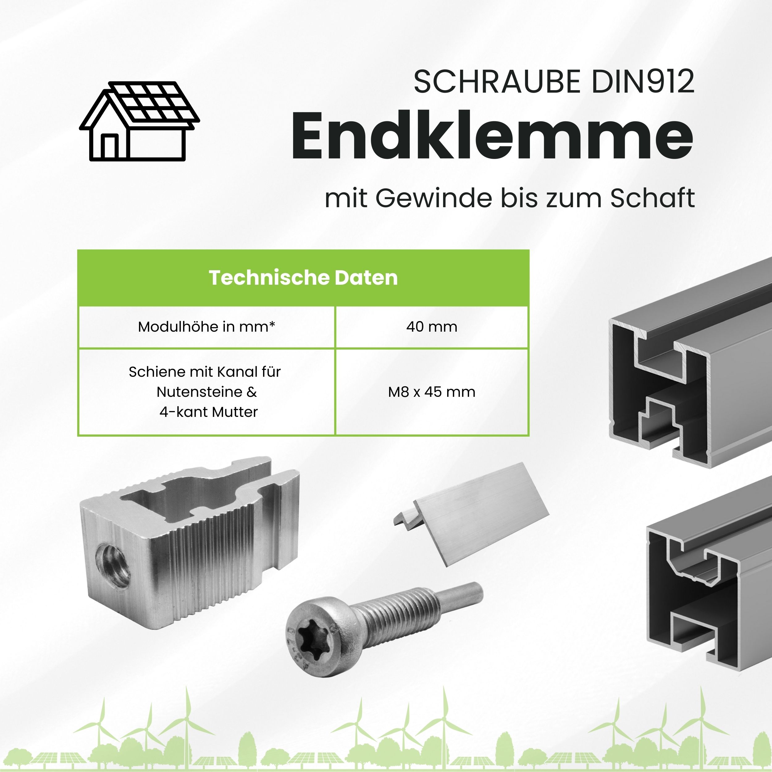 Solarprofile - 1x Endklemme silber - inkl. MwSt. - TKS-30 - PV-Profile - Zubehör - Befestigungssystem Solarprofile - 1x Endklemme silber - ohne MwSt. - TKSK-30 - PV-Profile - für Kreuzklemme - Zubehör