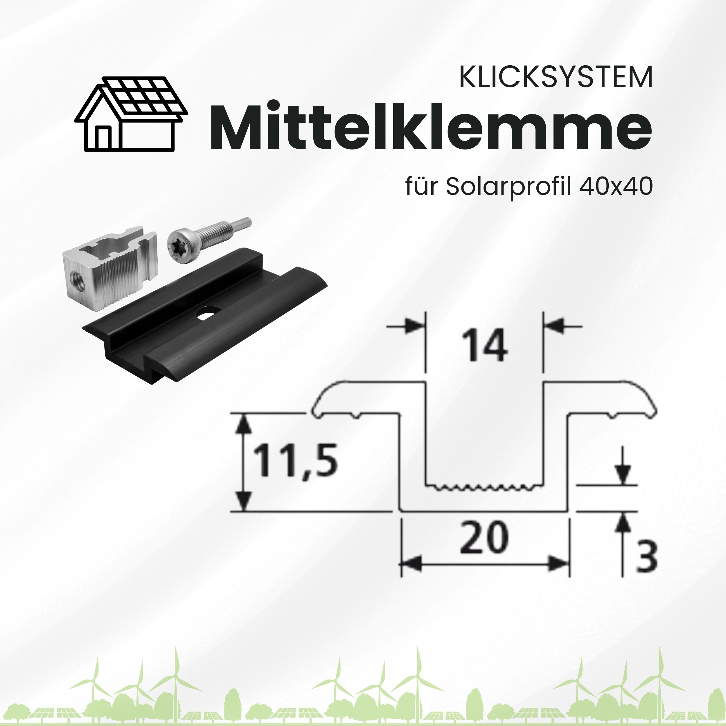Solarprofile - 1x Mittelklemme schwarz - ohne MwSt. - TKSK-30 - PV-Profile - für Kreuzklemme - Zubehör
