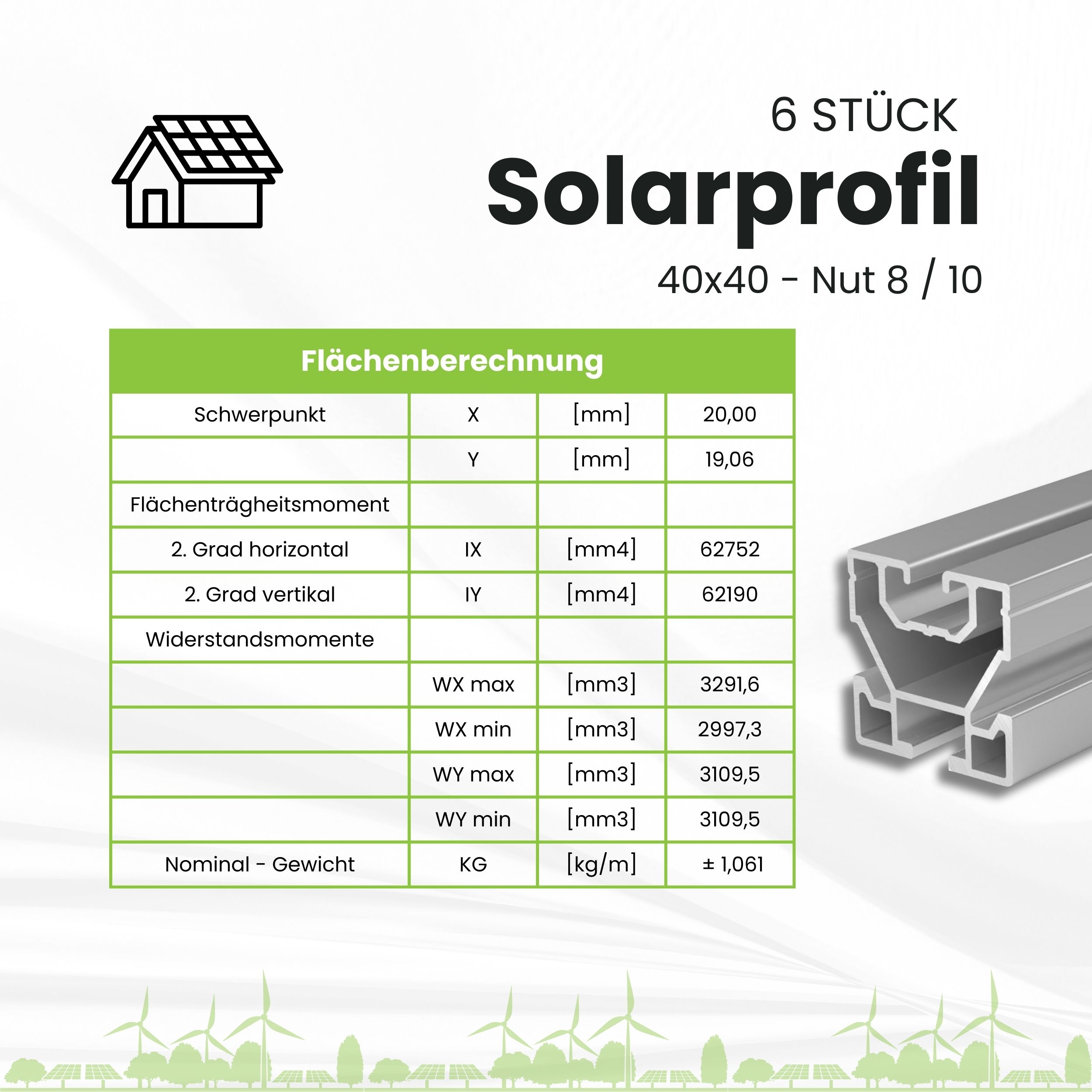 6x Alu Solarprofile 40x40 - 2,45m - Nut 8/10 - für Kreuzklemmen - Photovoltaik Solarprofile - 6x 40x40 - 2,45m - silber Profile - ohne MwSt. - TKSK-30 - PV-Profile - für Kreuzklemme - Zubehör