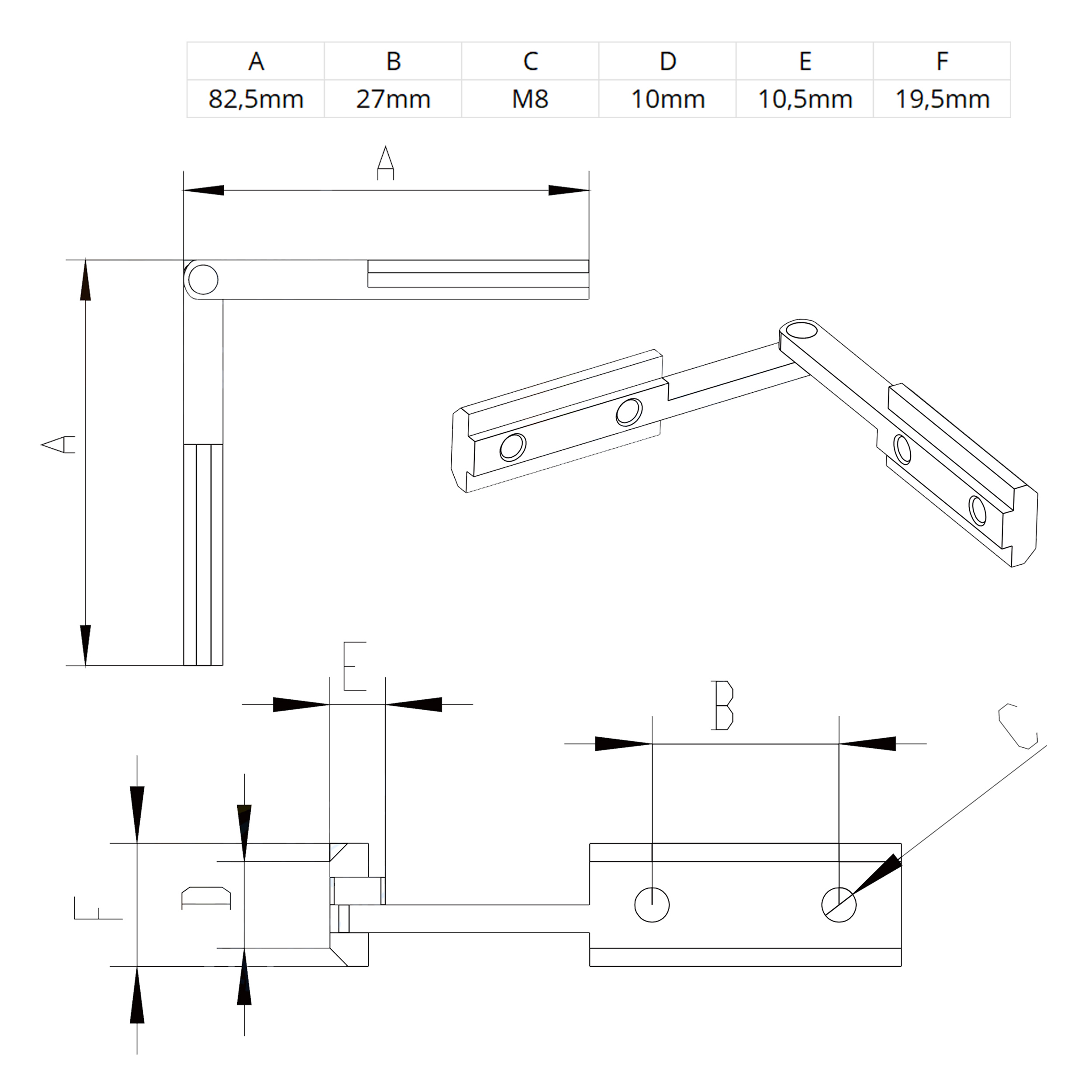 Gelenkverbinder Profilverbinder Nut 10 Nutverbinder für Aluprofil 45-er - 1 Stück