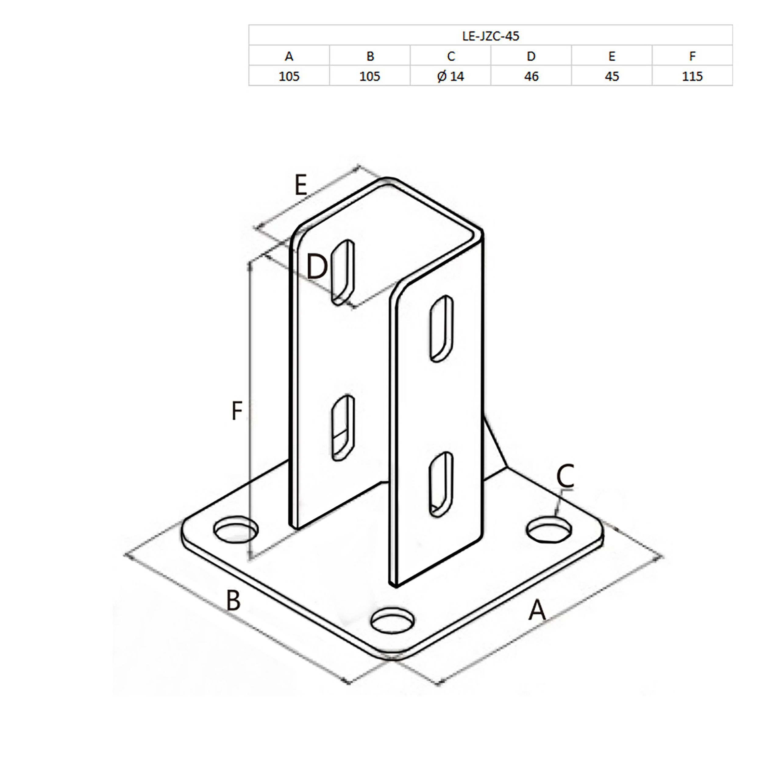 Pfostenkonsole Bodenmontage 45x45 Aluprofil inkl. Profil-Verschraubung