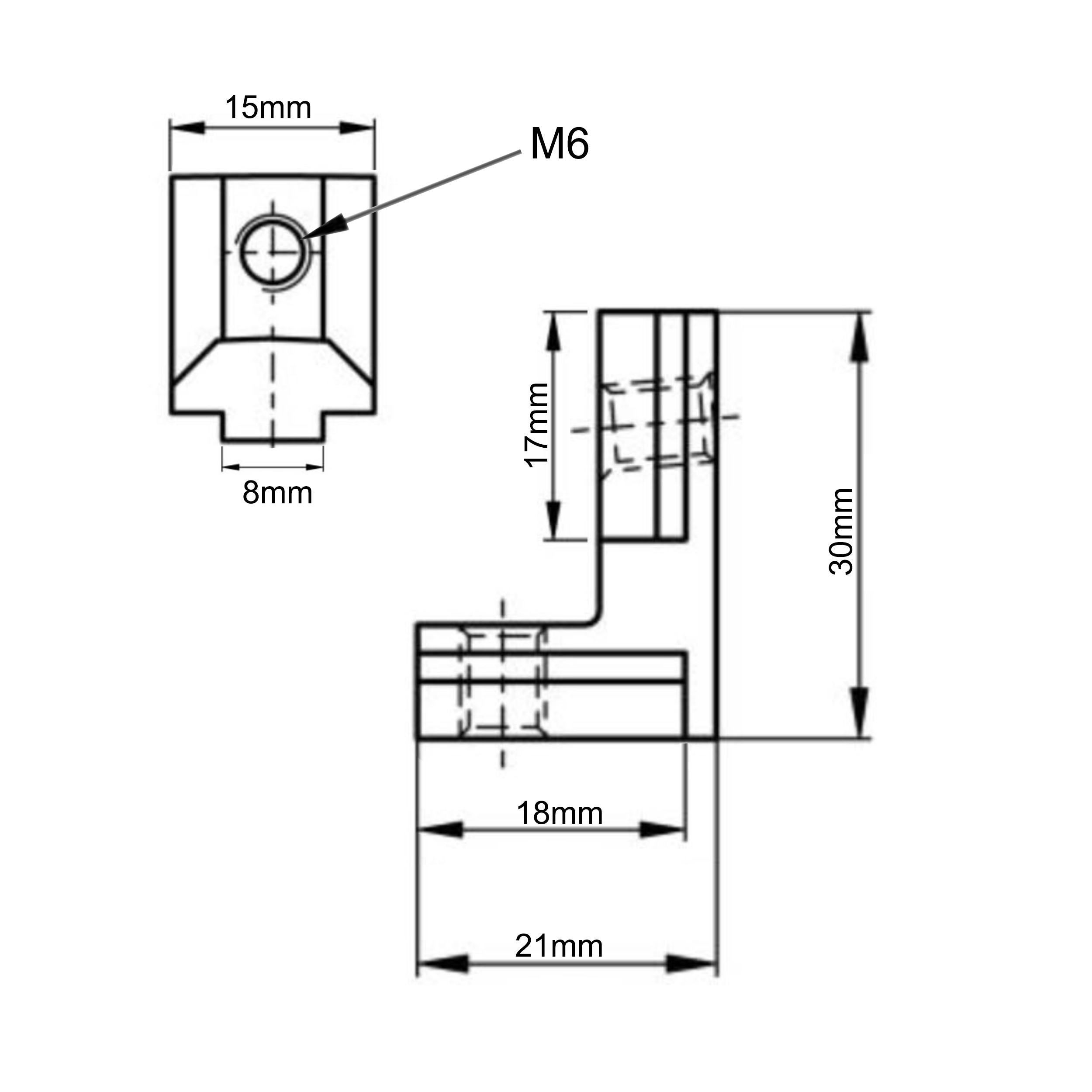 Innenwinkel M6 Nut 8 Profilverbinder für Aluprofil 30-er Innenwinkel M6 Nut 8 Profilverbinder für Aluprofil 30-er 1 Stück