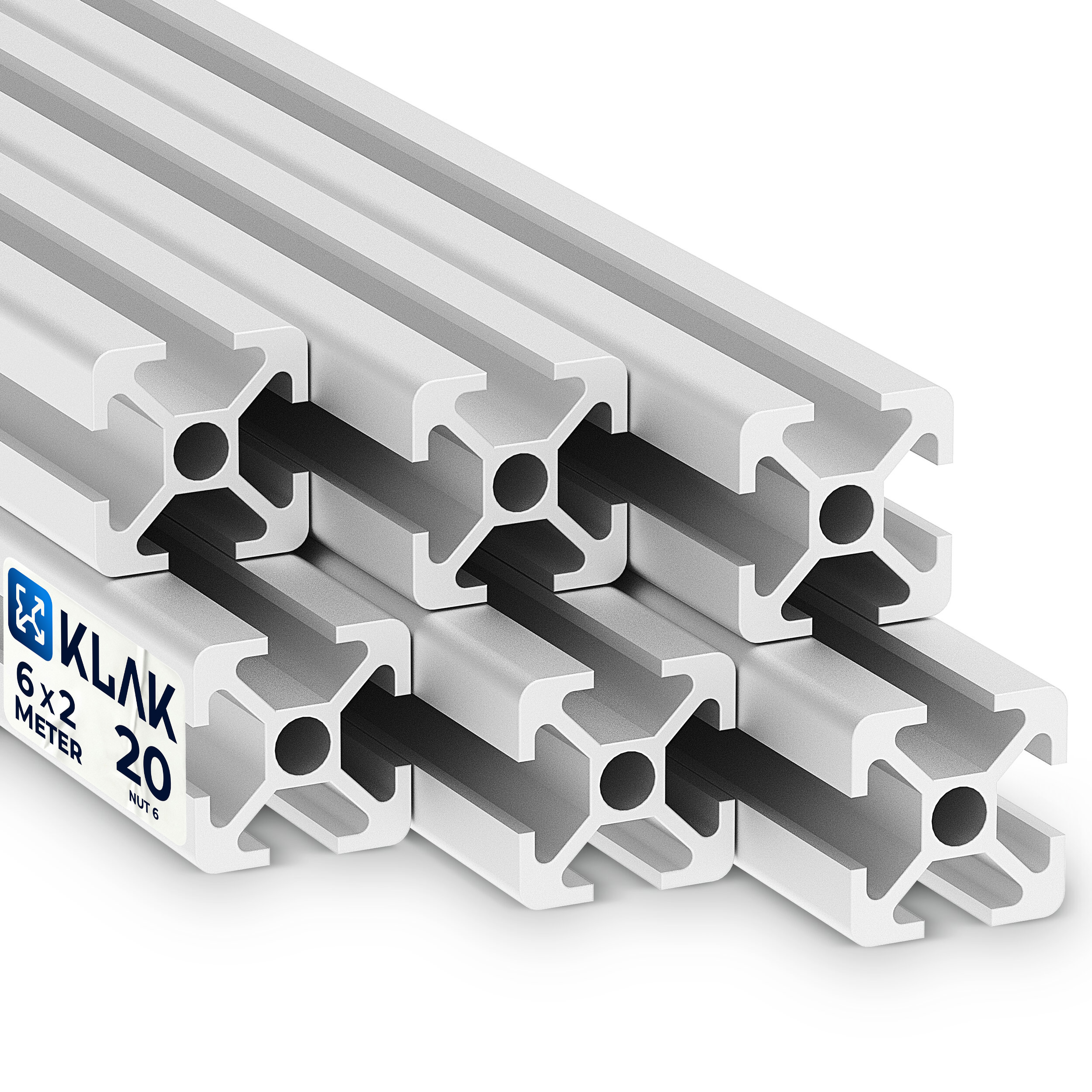 Alu Profil 6 Stück 20x20mm 2m System-, Montage-, Konstruktionsprofil Nut 6