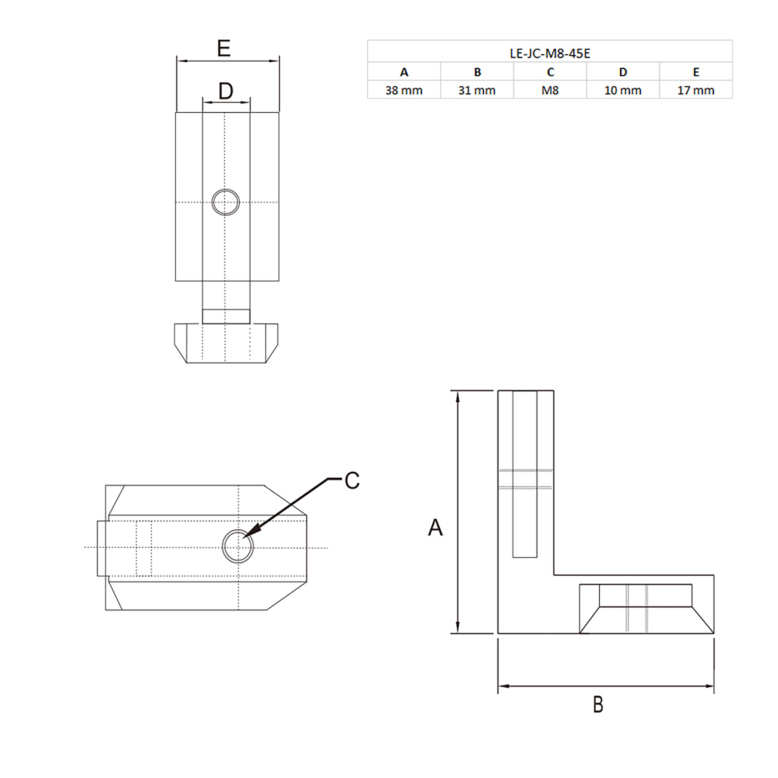 Innenwinkel Aussenwinkel M8 Nut 10 Profilverbinder für Aluprofil 45-er KLAK 45 - Innenwinkel Aussenwinkel M8 Nut 10 Aluprofil 45-er schwarz -1 Stück