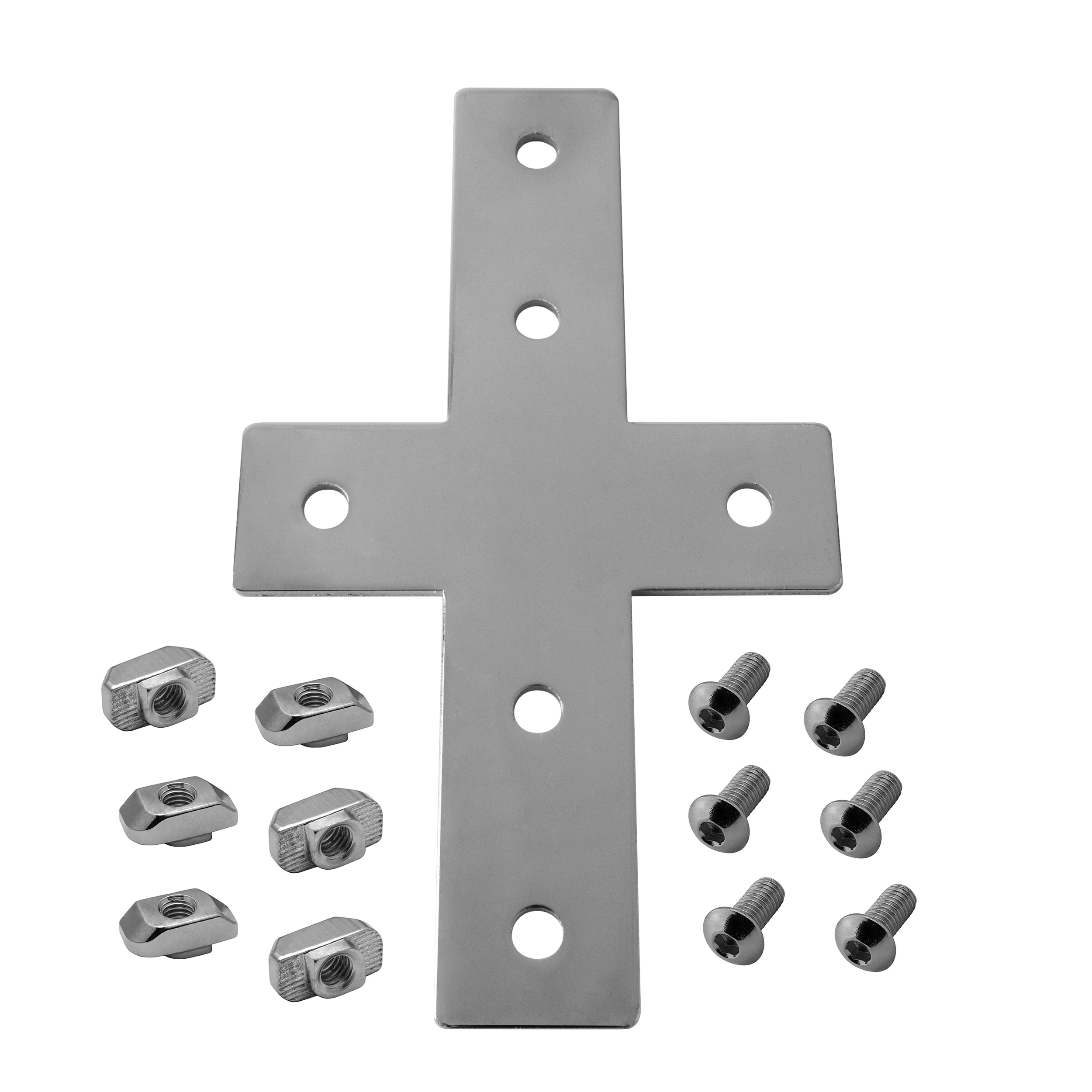 Verbinderplatte - X - 114x85mm Aussen Kreuz Flachverbinder 30x30 Aluprofil - 4 Stück inkl. Verschraubung