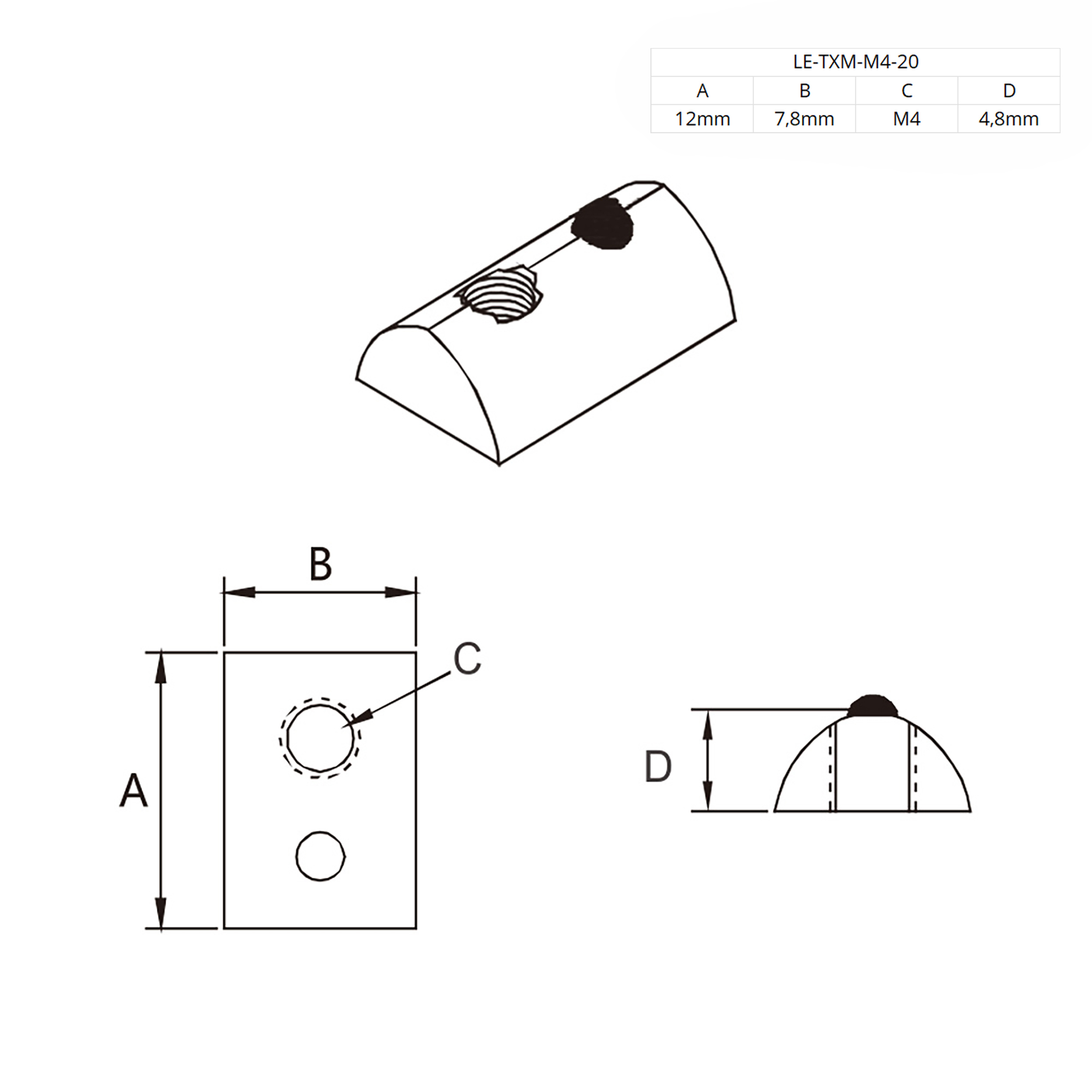 Nutenstein mit Federkugel und Steg M4 Nut 6 für Aluprofil 20-er Nutenstein mit Federkugel und Steg M4 Nut 6 für Aluprofil 20-er 1 Stück