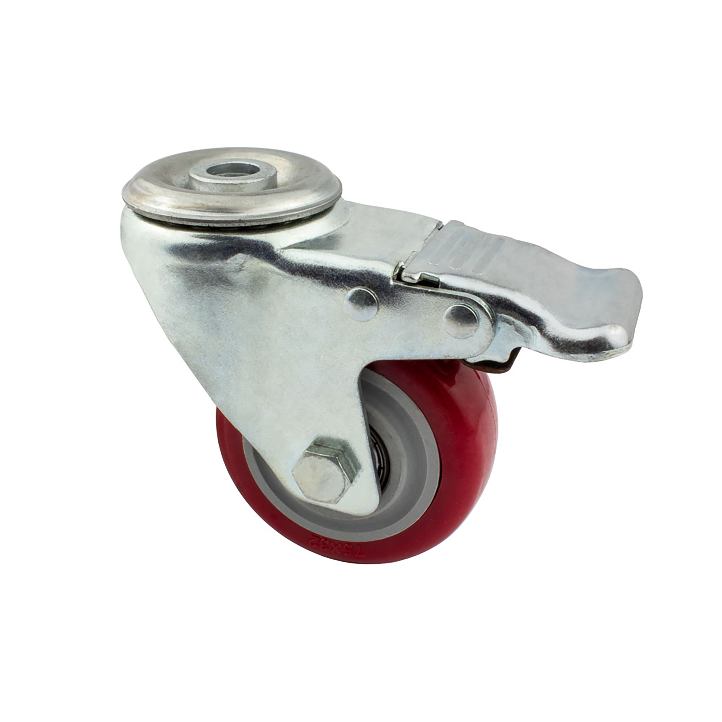 Lenkrolle Gummirolle mit Bremse Ø75mm Rückenloch Ø10,2mm für Aluprofil - 1 Stück