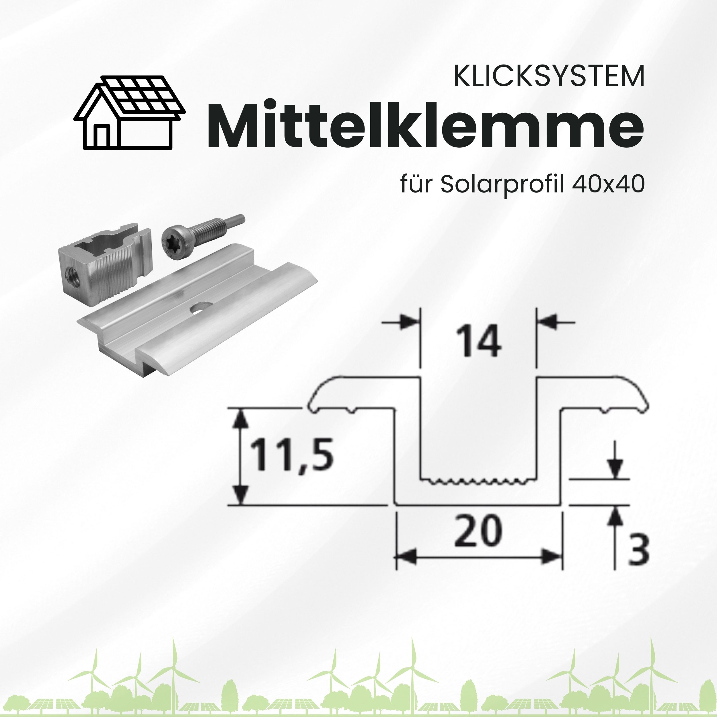 Solarprofile - 1x Mittelklemme silber - inkl. MwSt. - TKS-30 - PV-Profile - Zubehör - Befestigungssystem Solarprofile - 1x Mittelklemme silber - ohne MwSt. - TKSK-30 - PV-Profile - für Kreuzklemme - Zubehör