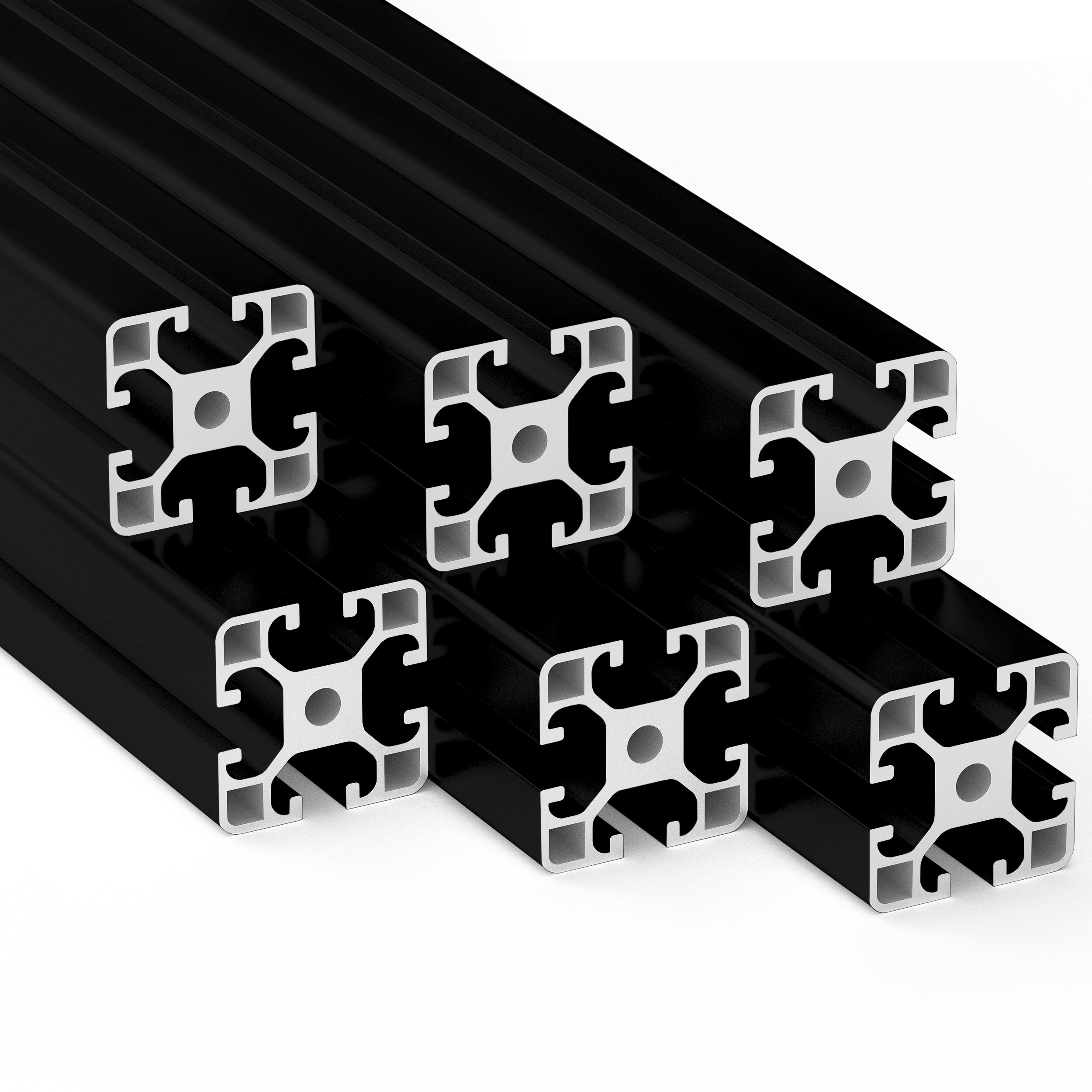 Alu Profil 6 Stück 40x40mm 2m System-, Montage-, Konstruktionsprofil Nut 8 schwarz