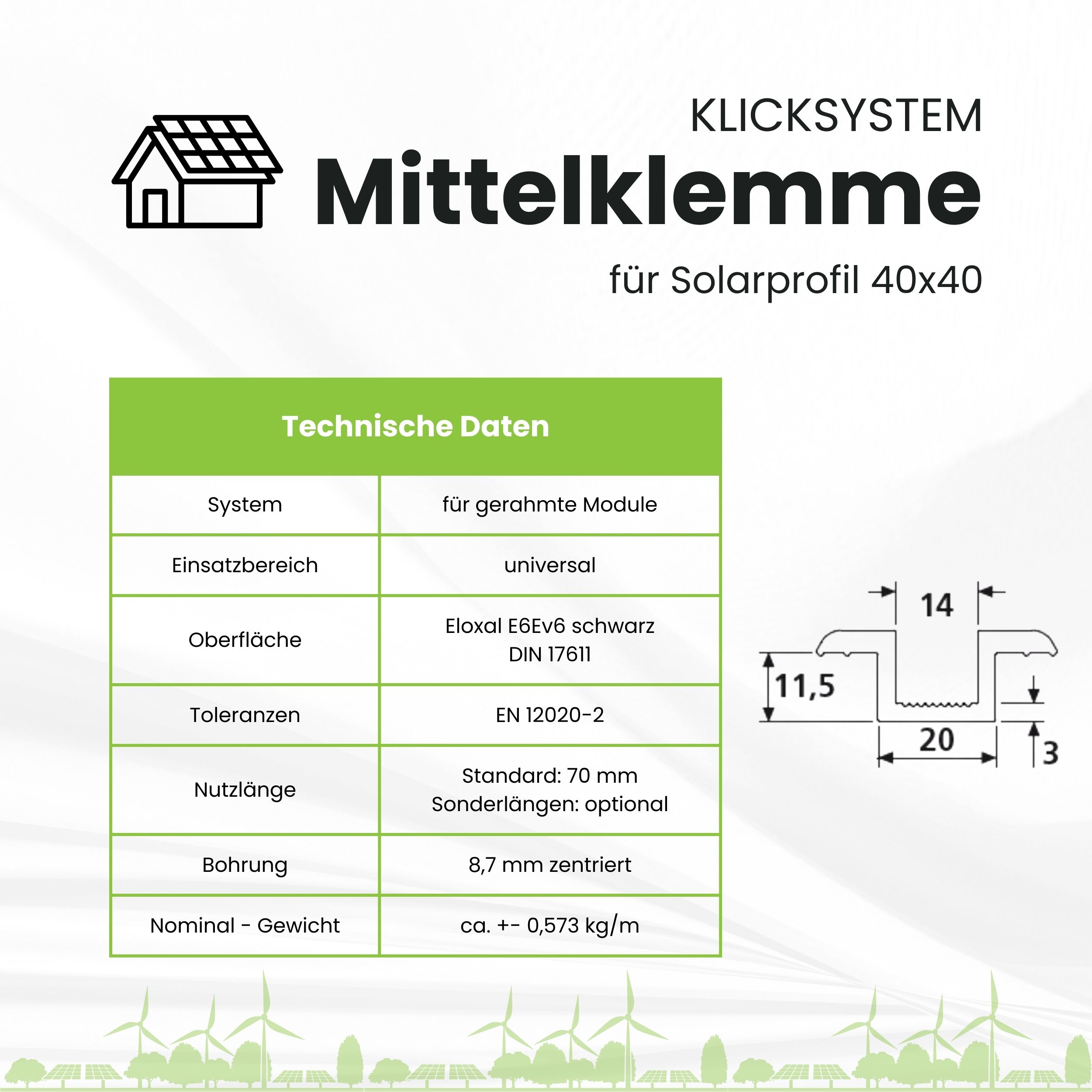 Solarprofile - 1x Mittelklemme silber - inkl. MwSt. - TKS-30 - PV-Profile - Zubehör - Befestigungssystem Solarprofile - 1x Mittelklemme silber - ohne MwSt. - TKSK-30 - PV-Profile - für Kreuzklemme - Zubehör