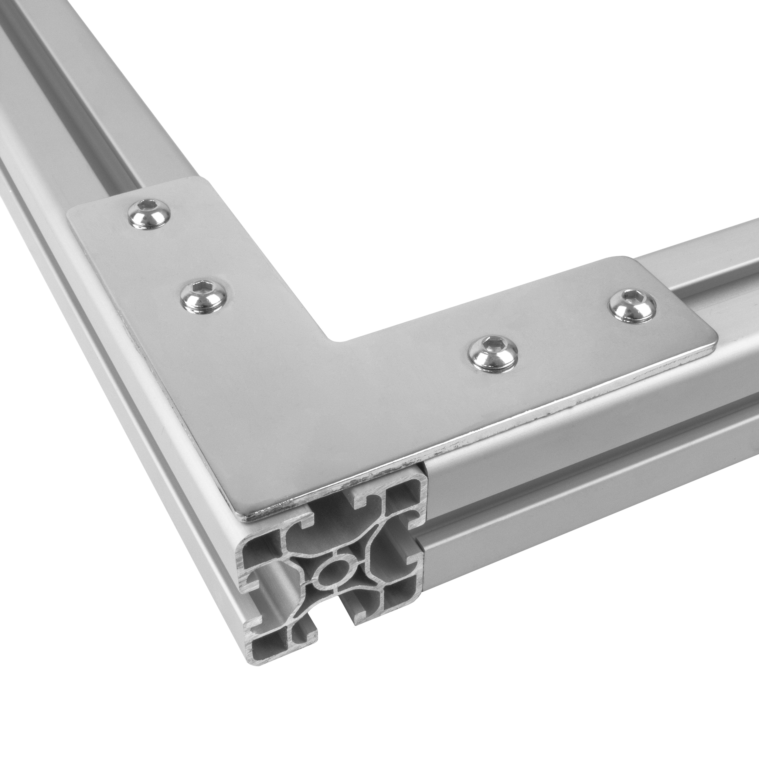 Verbinderplatte - L - 110x110mm Aussen L-Schnekel Flachverbinder 40x40 Aluprofil - 4 Stück inkl. Verschraubung