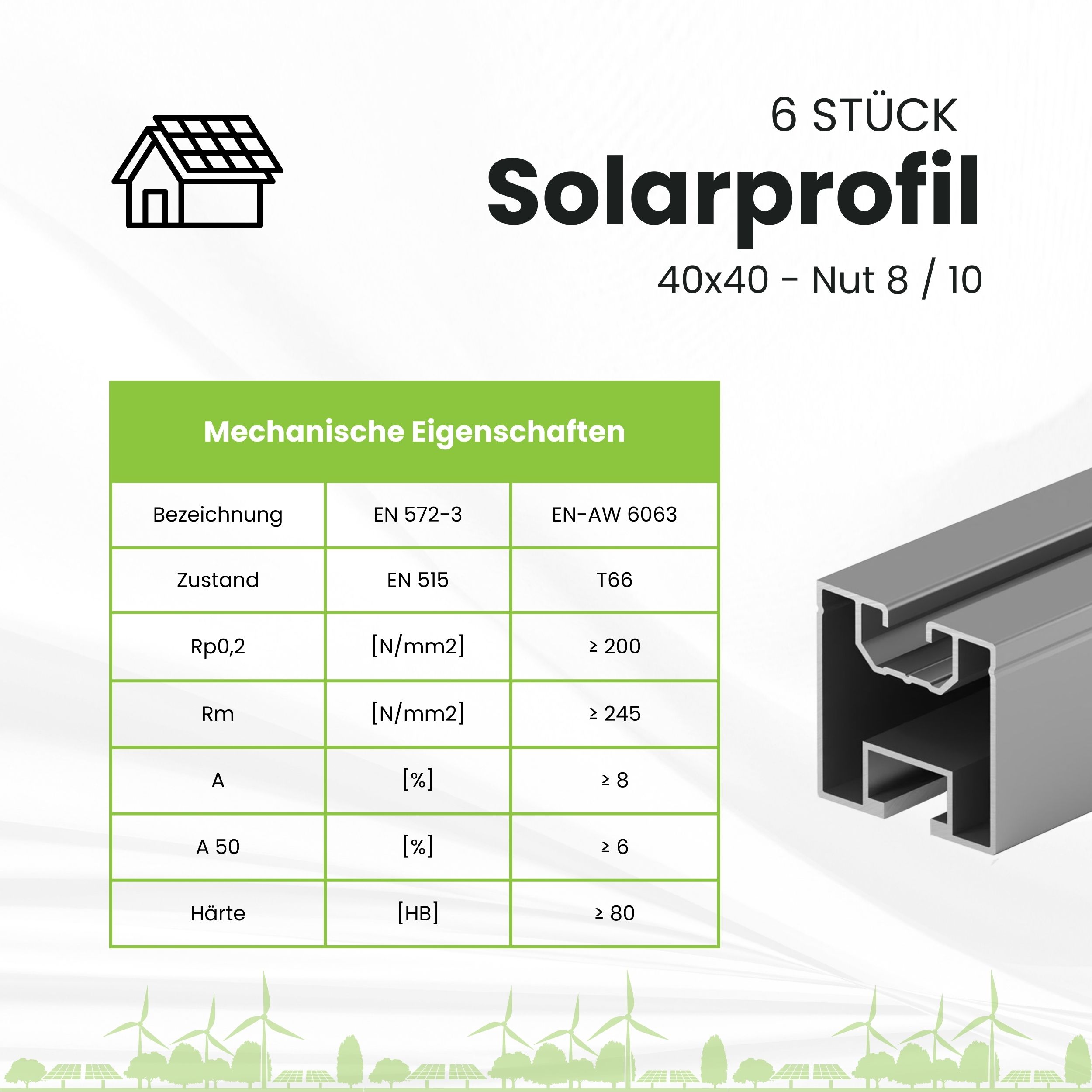 6x Alu Solarprofile 40x40 - 2,45m - Nut 8/10 - Typ-S, PV-Profile - Photovoltaik 6x Alu Solarprofile 40x40 - 2,45m - Nut 8/10 - Typ-S, PV-Profile - Photovoltaik 6er - ohne MwSt.