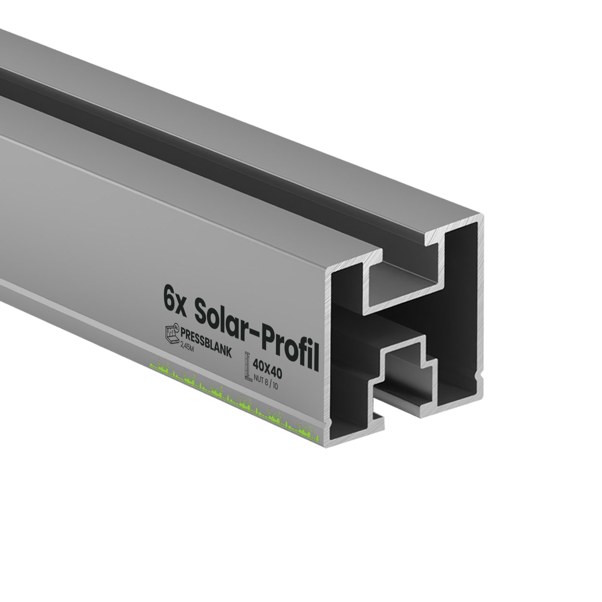 6x Alu Solarprofile 40x40 - 2,45m - Nut 8/10 - Typ-S, PV-Profile - Photovoltaik Solarprofile - 6x 40x40 - 2,54m - silber Profile - ohne MwSt. - TKS-40 - PV-Profile - Zubehör - Befestigungssystem