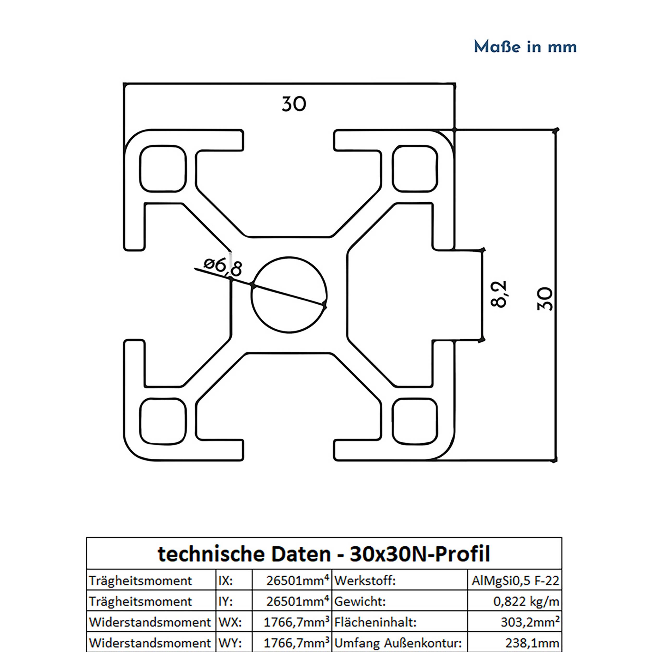 ALU Profil Aluprofil 30x30mm Nut 8 Aluminium Systemprofil Typ I 100mm-2000mm schwarz KLAK - Aluprofil 3m System-, Montage-, Konstruktionsprofil Nut 8 30x30 silber