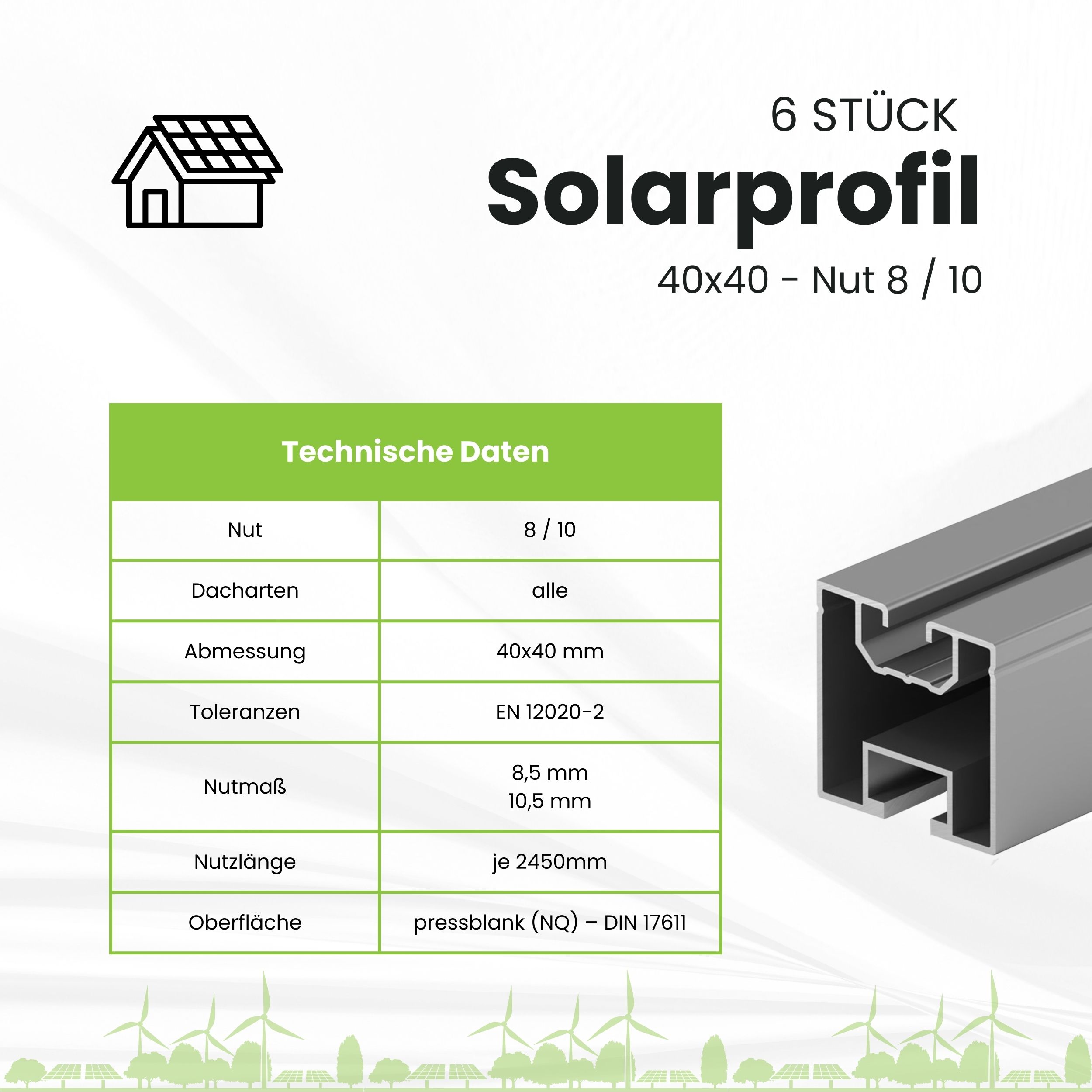 6x Alu Solarprofile 40x40 - 2,45m - Nut 8/10 - Typ-S, PV-Profile - Photovoltaik 6x Alu Solarprofile 40x40 - 2,45m - Nut 8/10 - Typ-S, PV-Profile - Photovoltaik 6er - ohne MwSt.