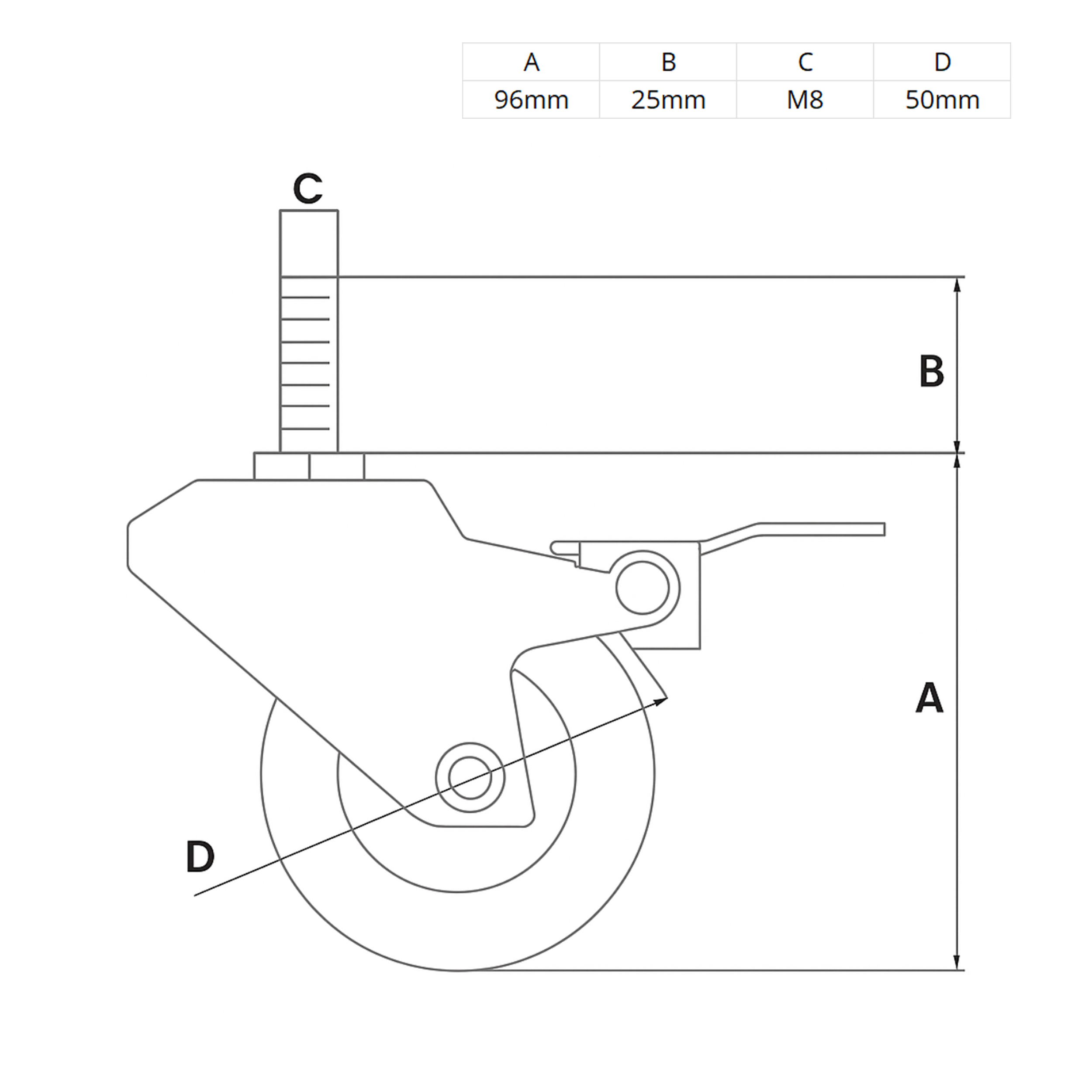 KLAK 40 - Adapter- & Fußplatte Aluprofil 40x40 - mit M8 Ø50mm Lenkrolle