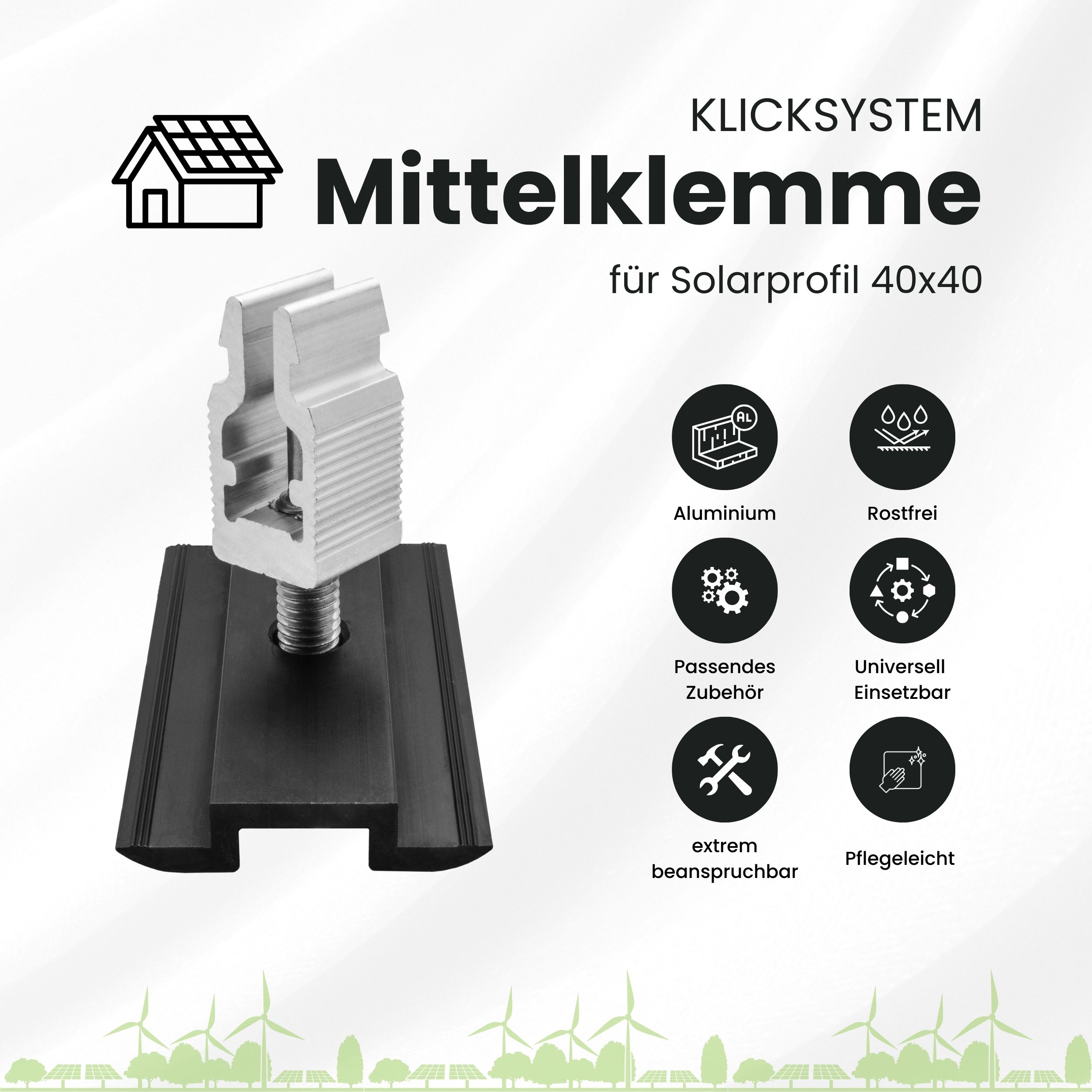 Solarprofile - 1x Mittelklemme schwarz - ohne MwSt. - TKSK-30 - PV-Profile - für Kreuzklemme - Zubehör