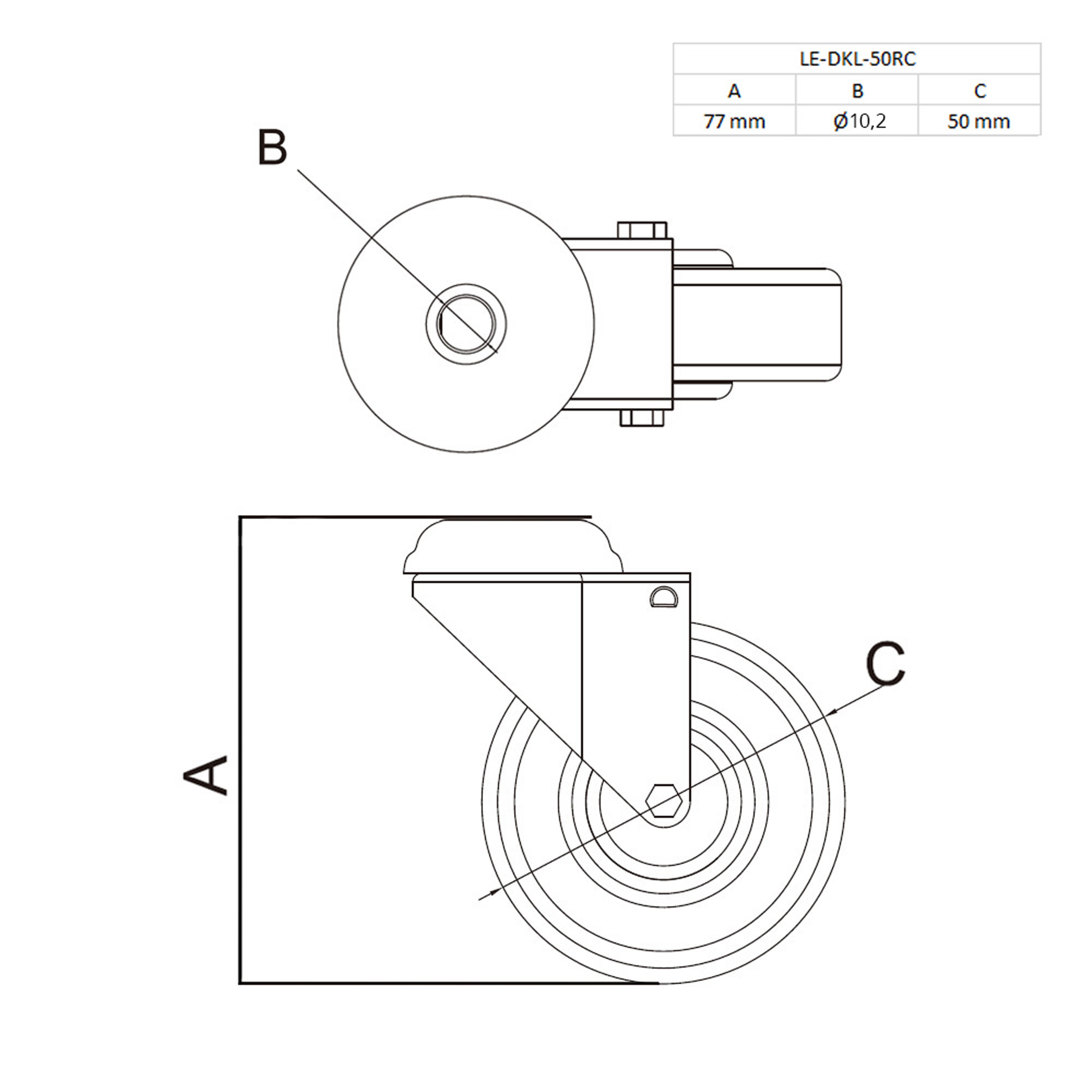 Lenkrolle Gummirolle mit Bremse Ø50mm Rückenloch Ø10,2mm für Aluprofil - 4 Stück