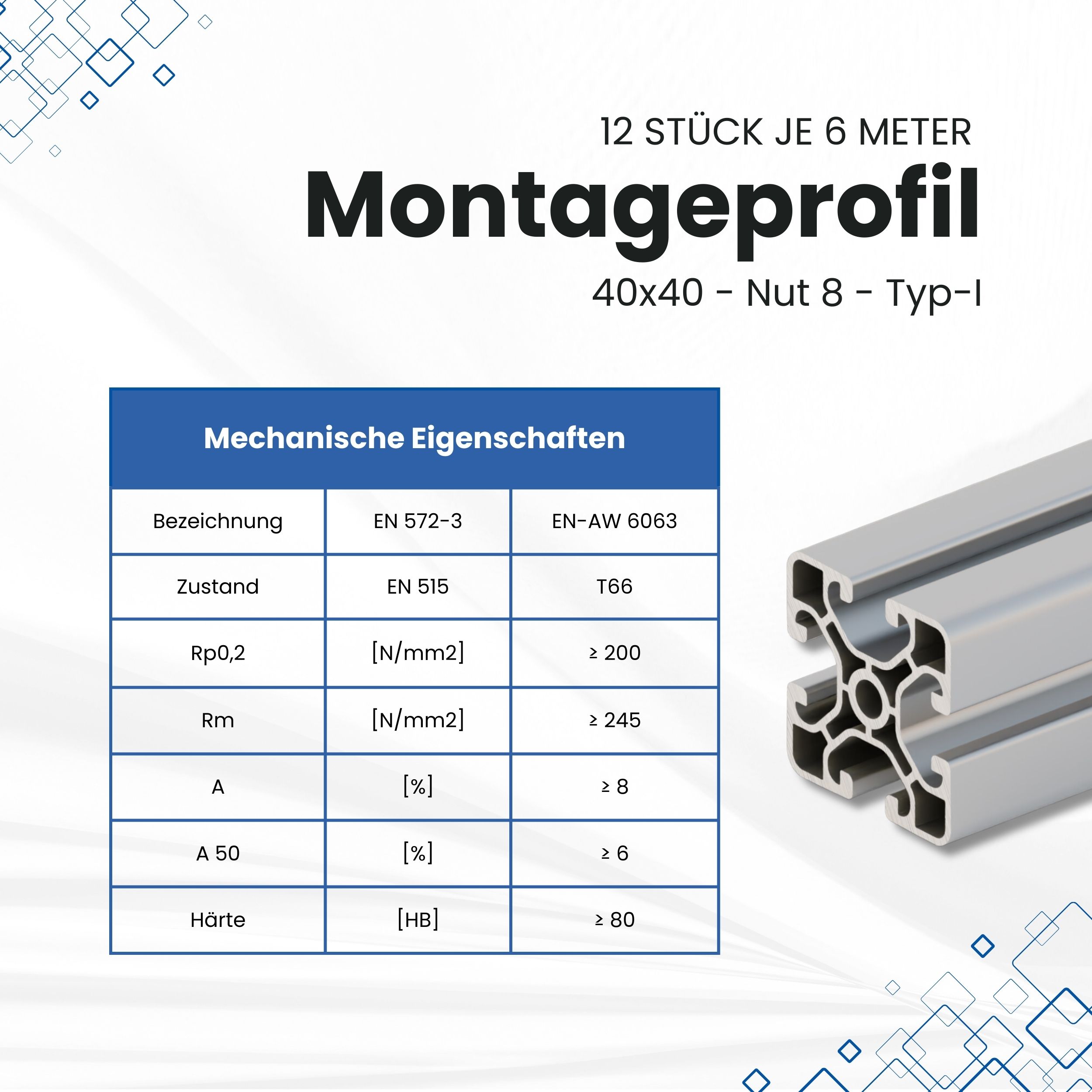 Alu Profil 12 Stück 40x40mm light 6m System-, Montage-, Konstruktionsprofil Nut8 Alu Profil 12 Stück 40x40mm light 6m System-, Montage-, Konstruktionsprofil Nut8