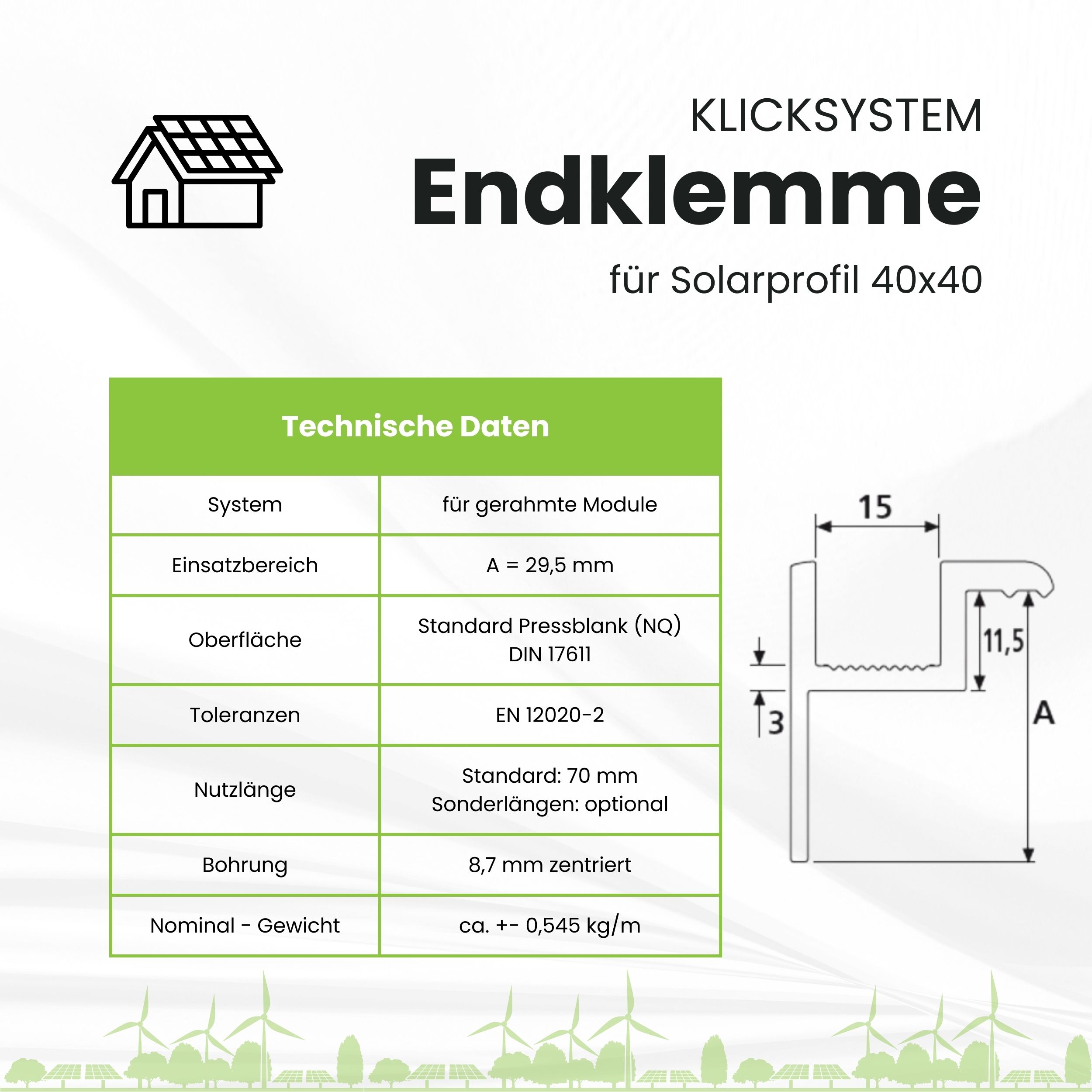 Solarprofile - 1x Endklemme silber - ohne MwSt. - TKSK-30 - PV-Profile - für Kreuzklemme - Zubehör