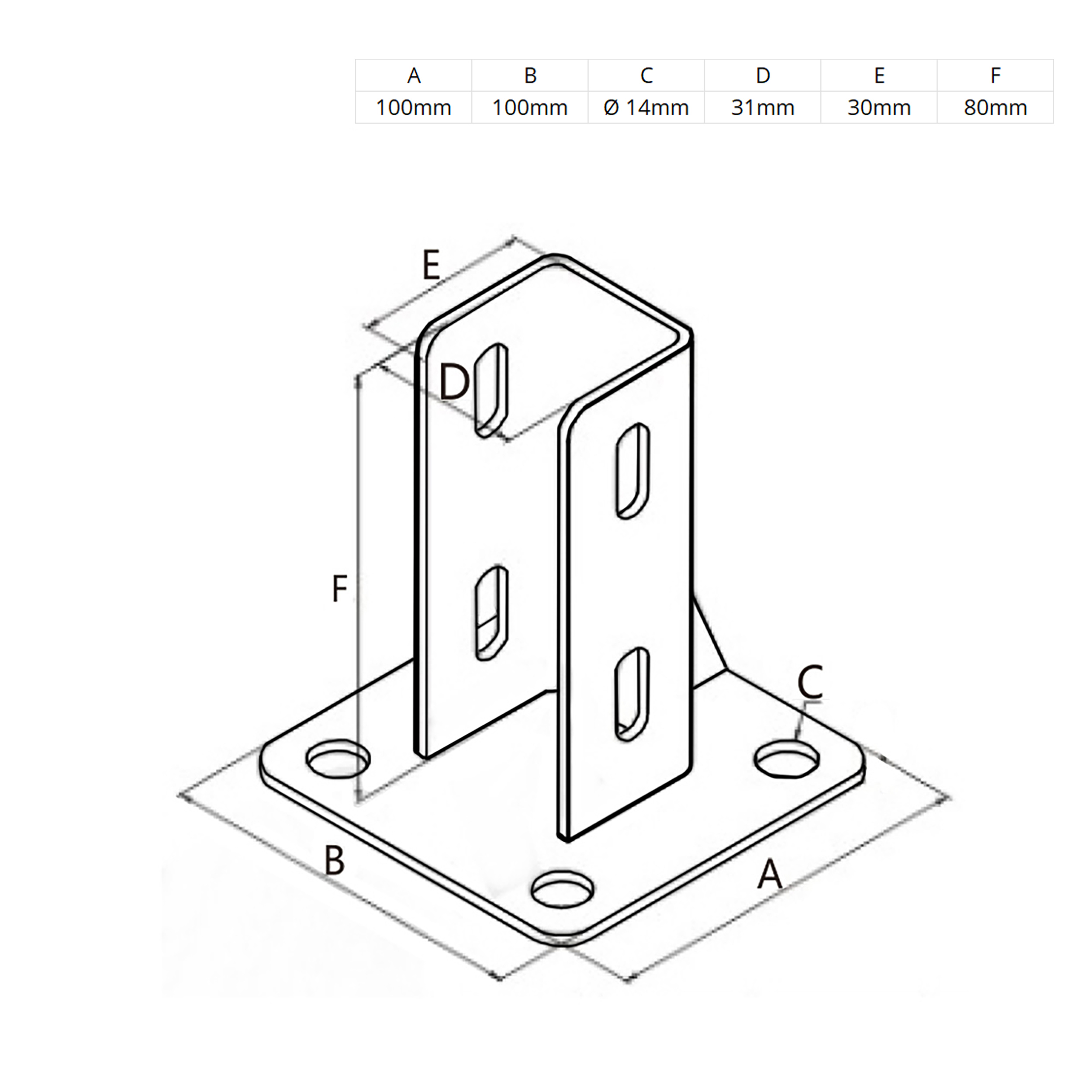 Pfostenkonsole Bodenmontage 30x30 Aluprofil inkl. Profil-Verschraubung