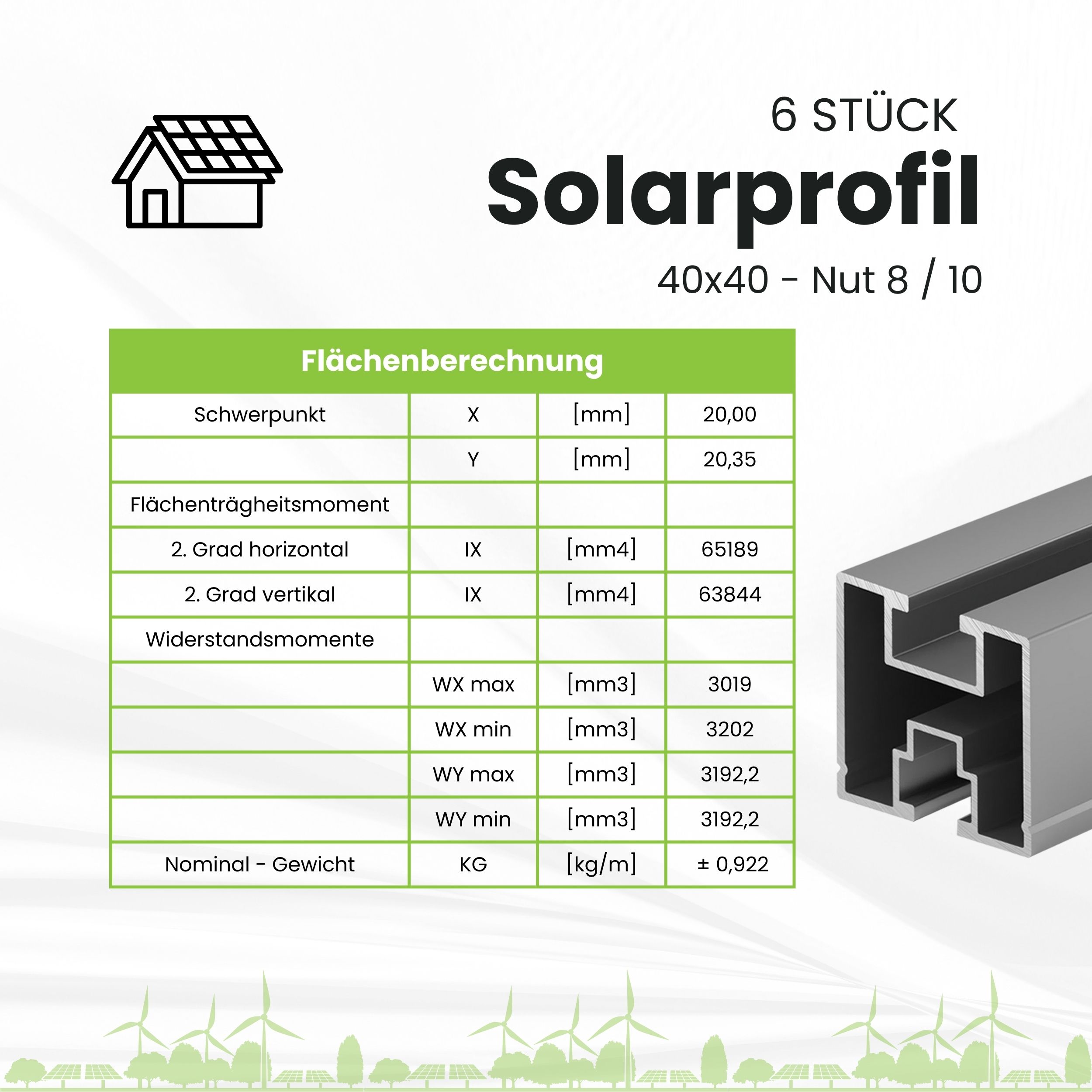 6x Alu Solarprofile 40x40 - 2,45m - Nut 8/10 - Typ-S, PV-Profile - Photovoltaik Solarprofile - 6x 40x40 - 2,54m - silber Profile - ohne MwSt. - TKS-40 - PV-Profile - Zubehör - Befestigungssystem