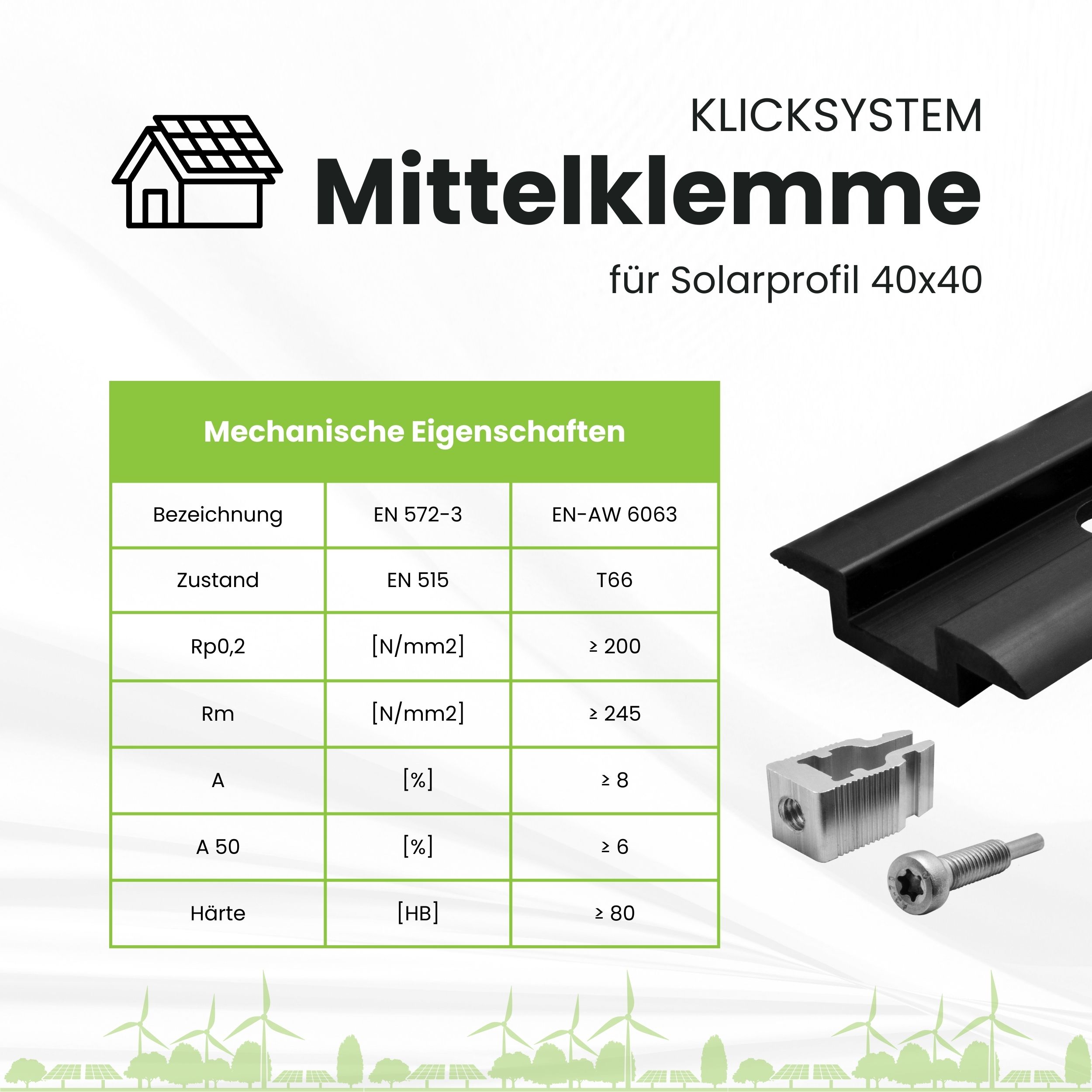 Solarprofile - 1x Mittelklemme schwarz - inkl. MwSt. - TKS-30 - PV-Profile - Zubehör - Befestigungssystem Solarprofile - 1x Mittelklemme schwarz - ohne MwSt. - TKSK-30 - PV-Profile - für Kreuzklemme - Zubehör