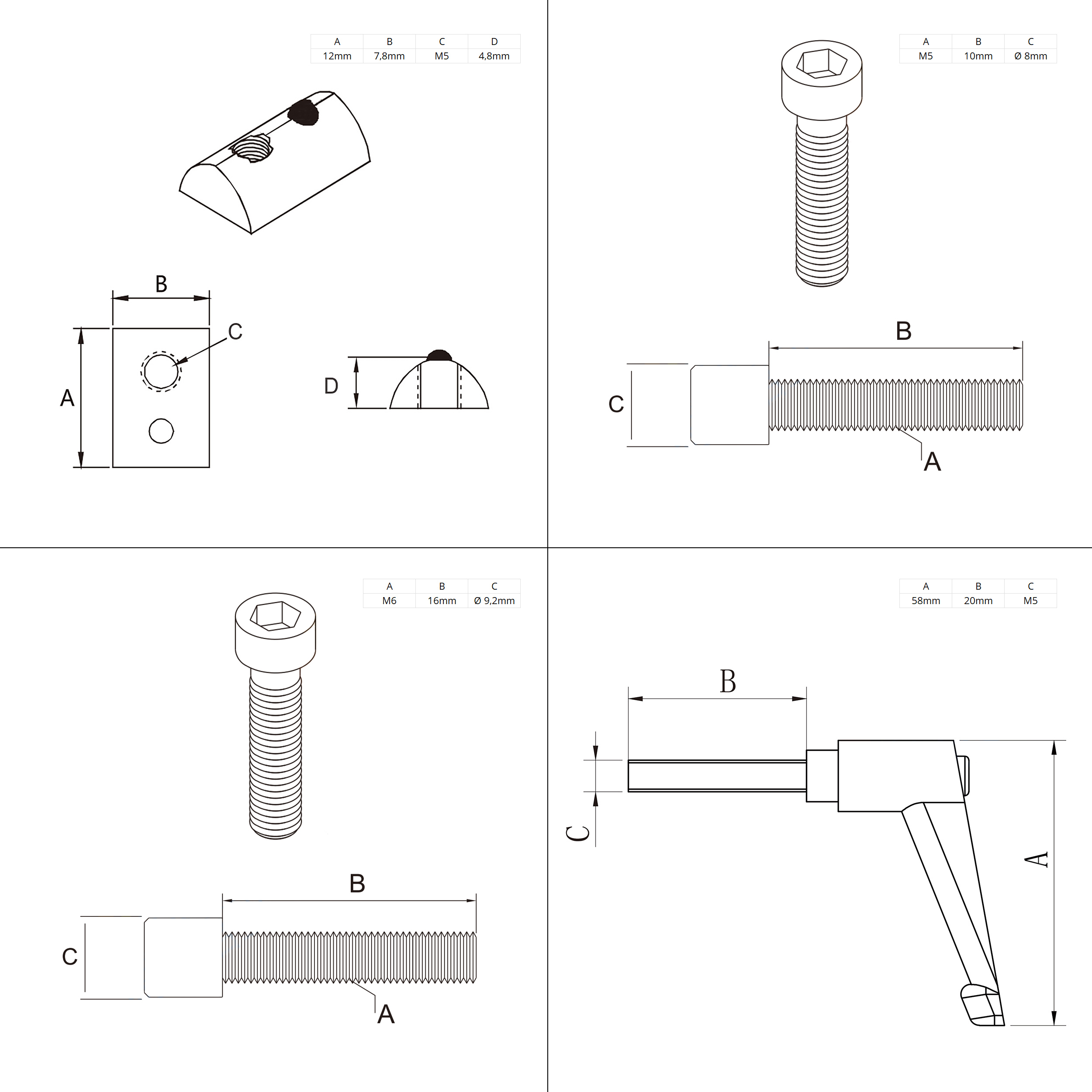 Gelenkverbinder Gelenk mit Klemmhebel Nut 6 für Aluprofil 20-er - 1 Stück Gelenkverbinder Gelenk mit Klemmhebel Nut 6 für Aluprofil 20-er - 4 Stück