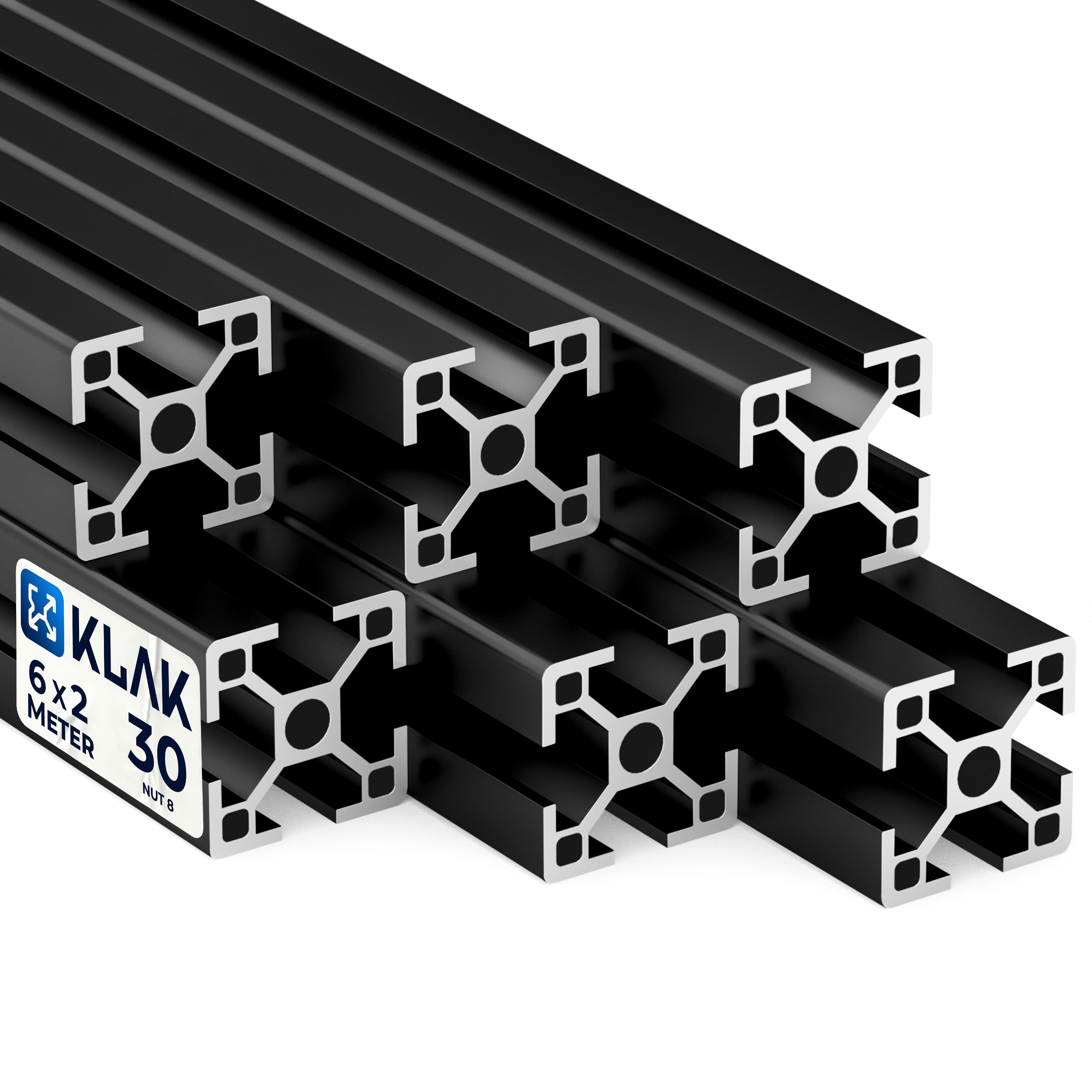 Alu Profil 6 Stück 30x30mm 2m System-, Montage-, Konstruktionsprofil Nut 8 schwarz