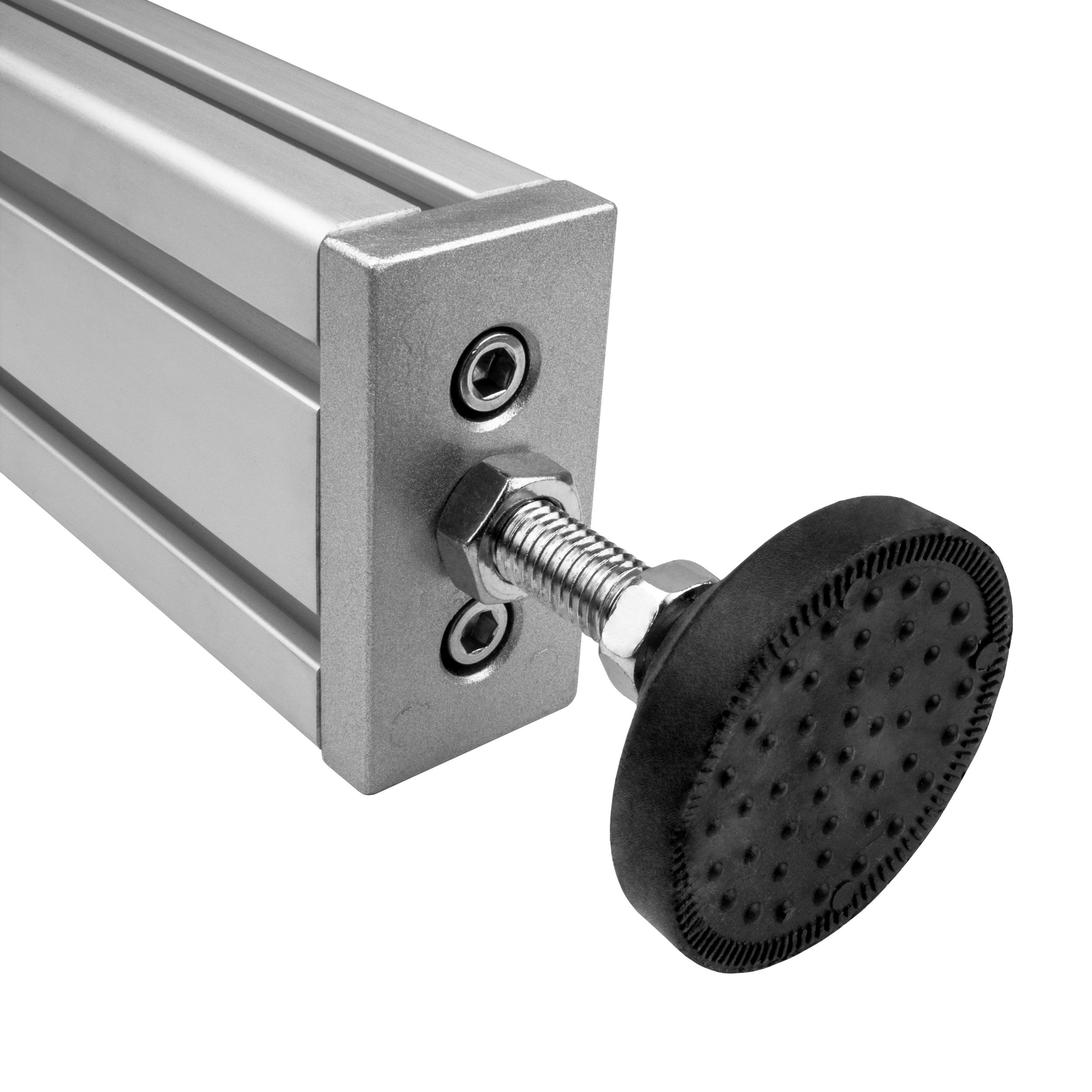 Adapter- & Fußplatte Aluprofil 4080, silbergrau – M12 mit Stellfuß Adapter- & Fußplatte Aluprofil 4080, silbergrau – M12 ohne Stellfuß