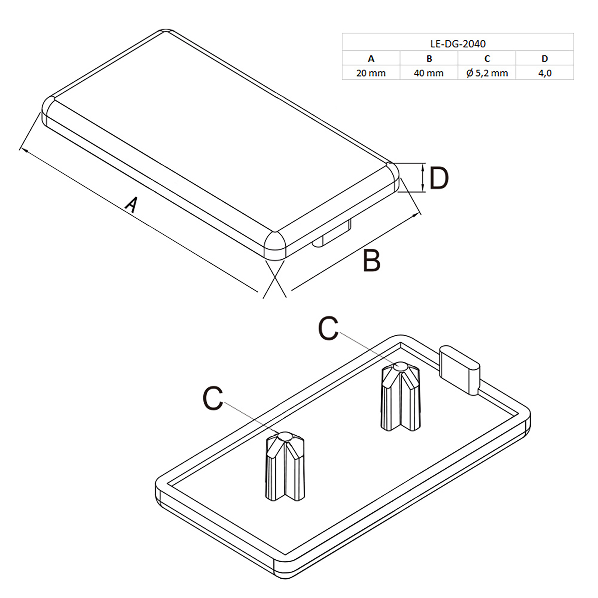 Abdeckkappe Endkappe für Aluprofil 20x40 - 1 Stück Abdeckkappe Endkappe für Aluprofil 20x40 - 1 Stück