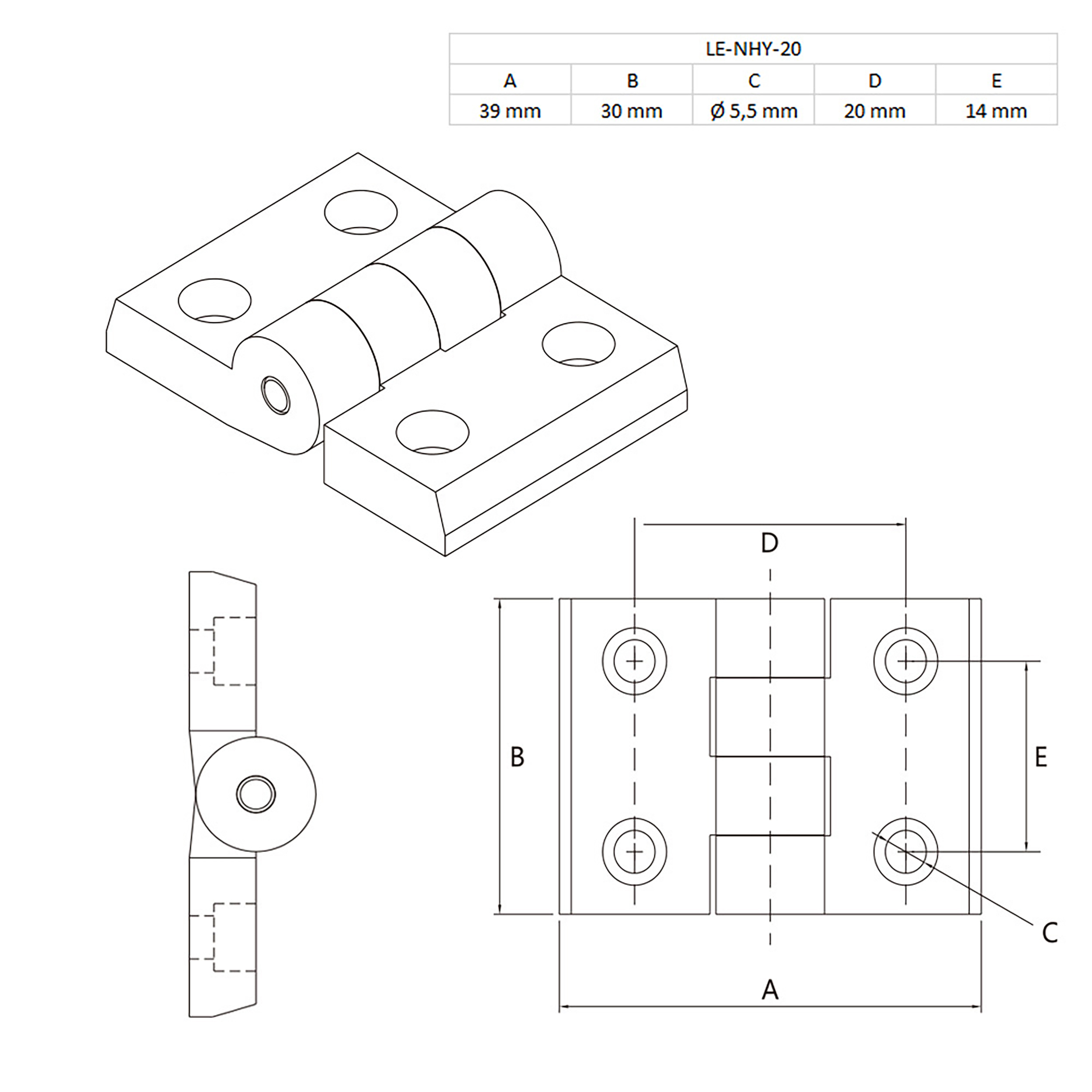 Scharnier Standard Nut 6 für 20-er inkl. Verschraubung - 1 Stück Scharnier Standard Nut 6 für 20-er inkl. Verschraubung - 1 Stück