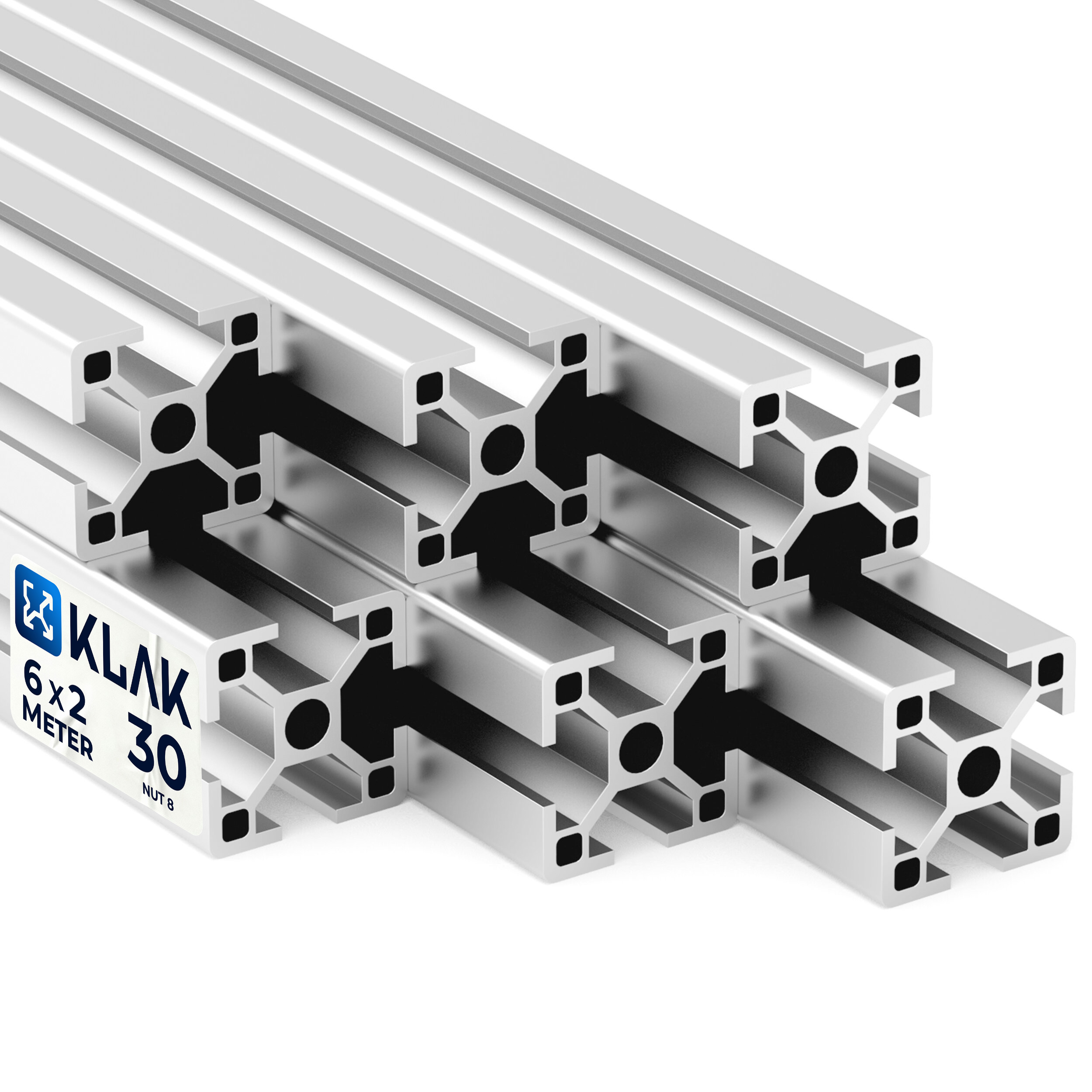 Alu Profil 6 Stück 30x30mm 2m System-, Montage-, Konstruktionsprofil Nut 8