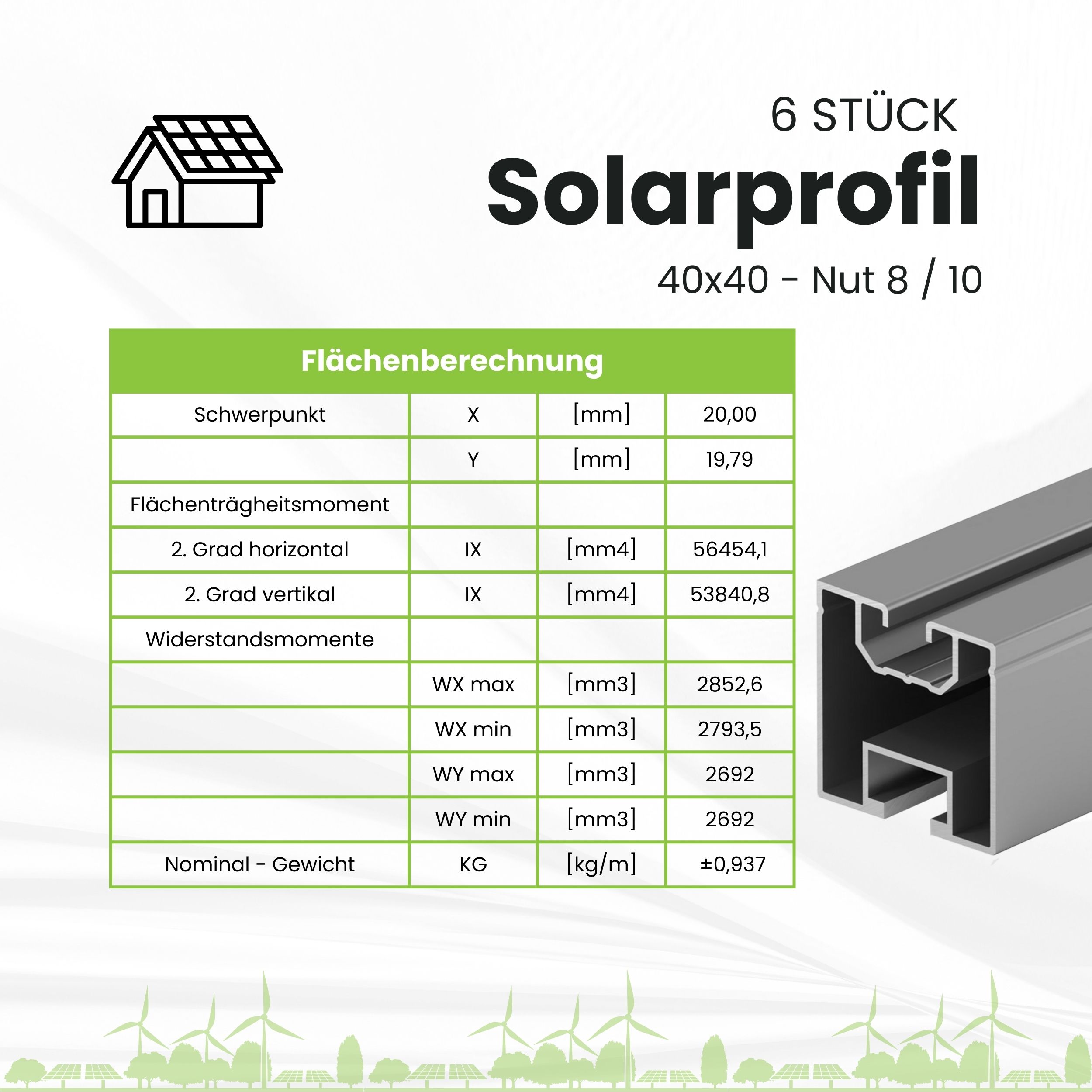6x Alu Solarprofile 40x40 - 2,45m - Nut 8/10 - Typ-S, PV-Profile - Photovoltaik Solarprofile - 6x 40x40 - 2,45m - Profile silber - ohne MwSt. - TKS-30 - PV-Profile - Zubehör - Befestigungssystem