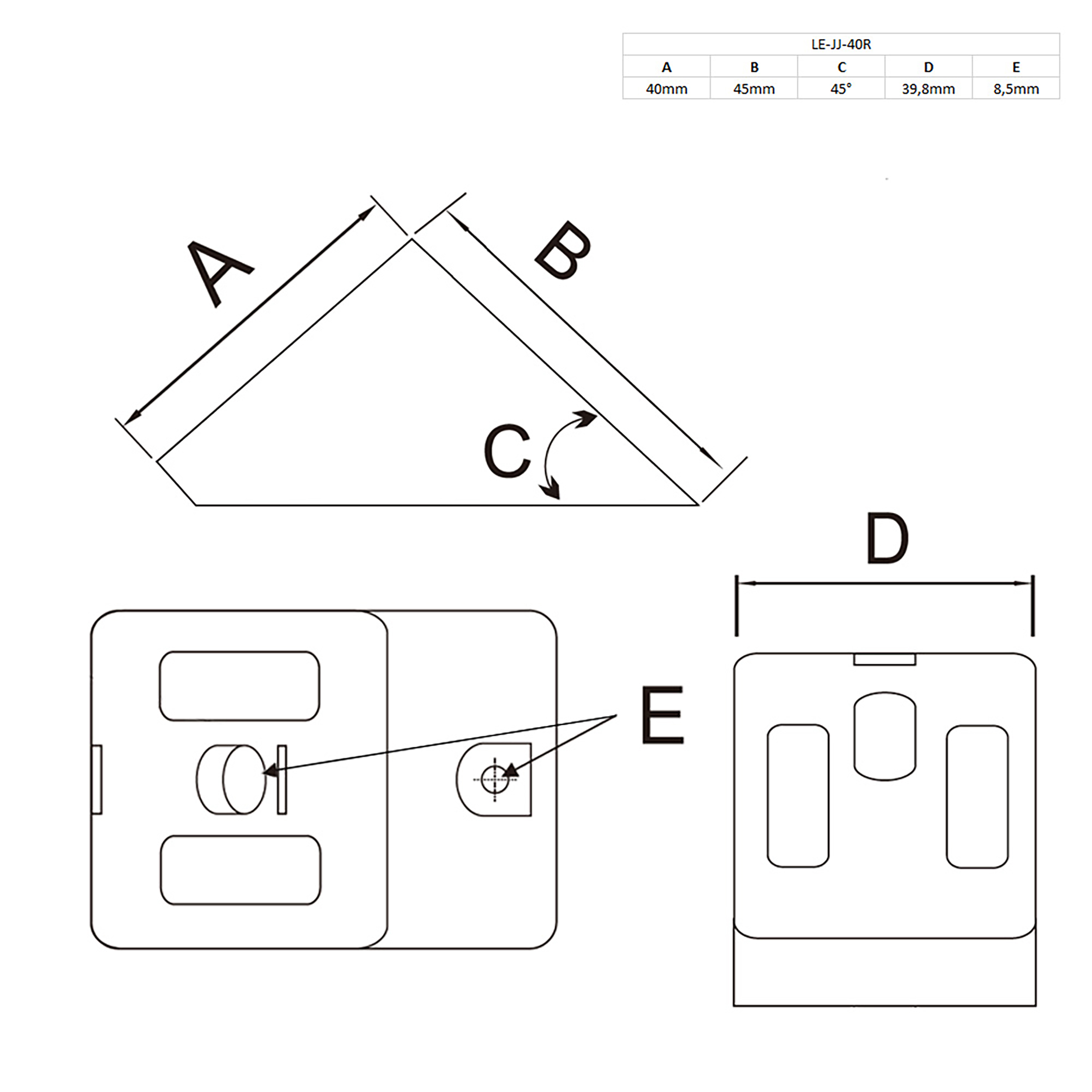 45 Grad Verbinder Stützverbinder Nut 8 für Aluprofil 40-er - 1 Stück 45 Grad Verbinder Stützverbinder Nut 8 für Aluprofil 40-er - 1 Stück