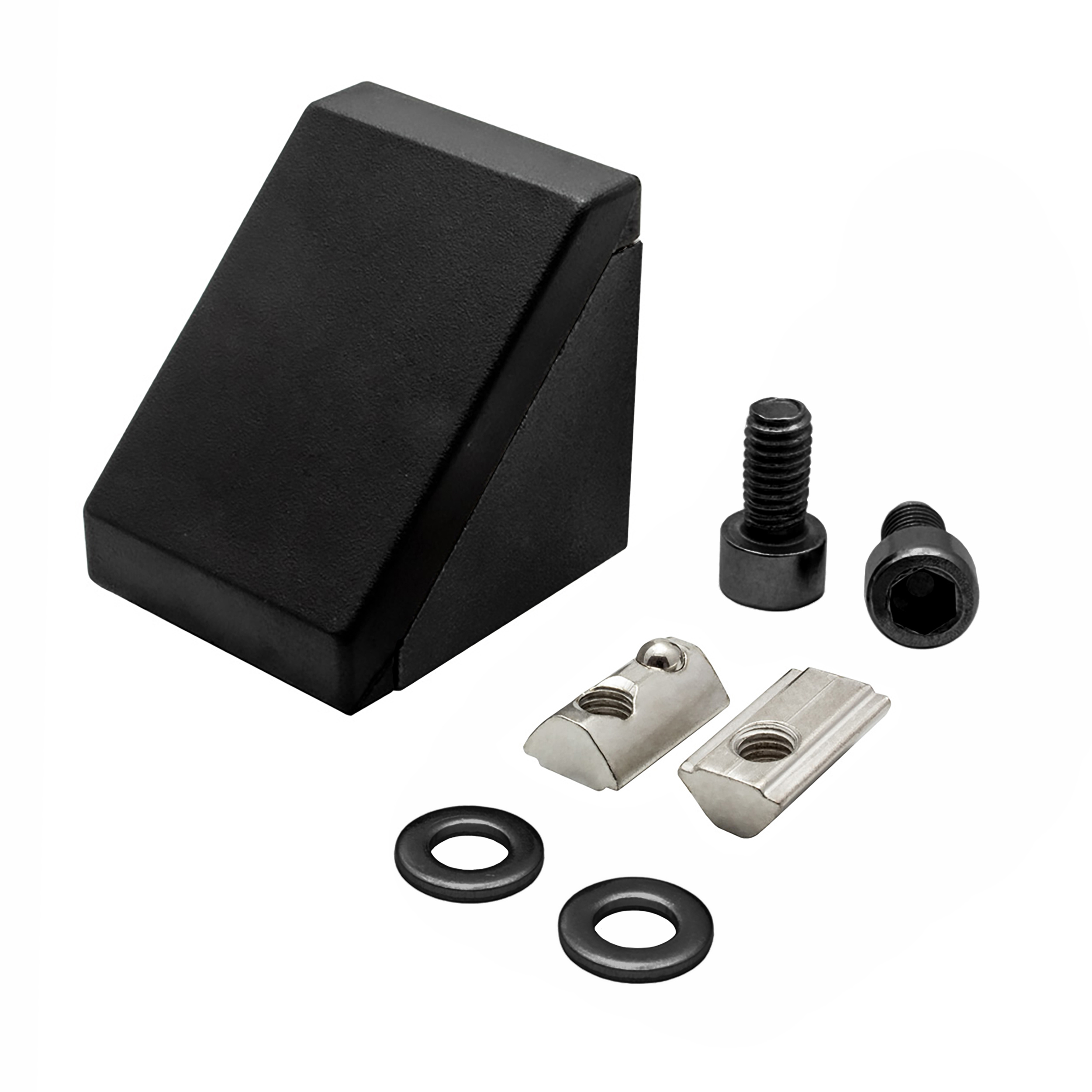 Befestigungswinkel ink. Schrauben und Nutensteine Nut 10 für Aluprofil 45-er schwarz 1 Stück + Abdeckkappe